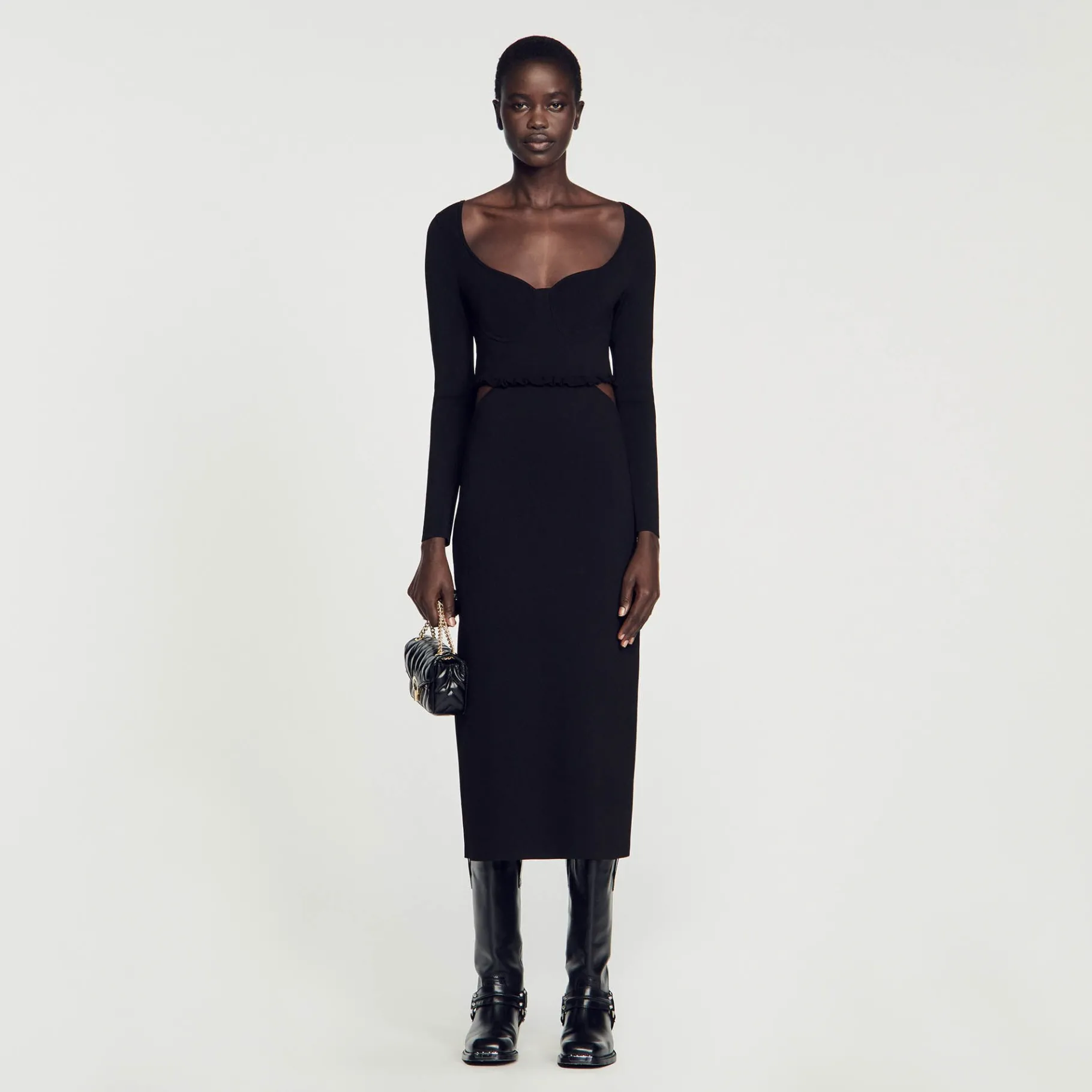 Cheap SANDRO Robe Midi Ajourée Noir