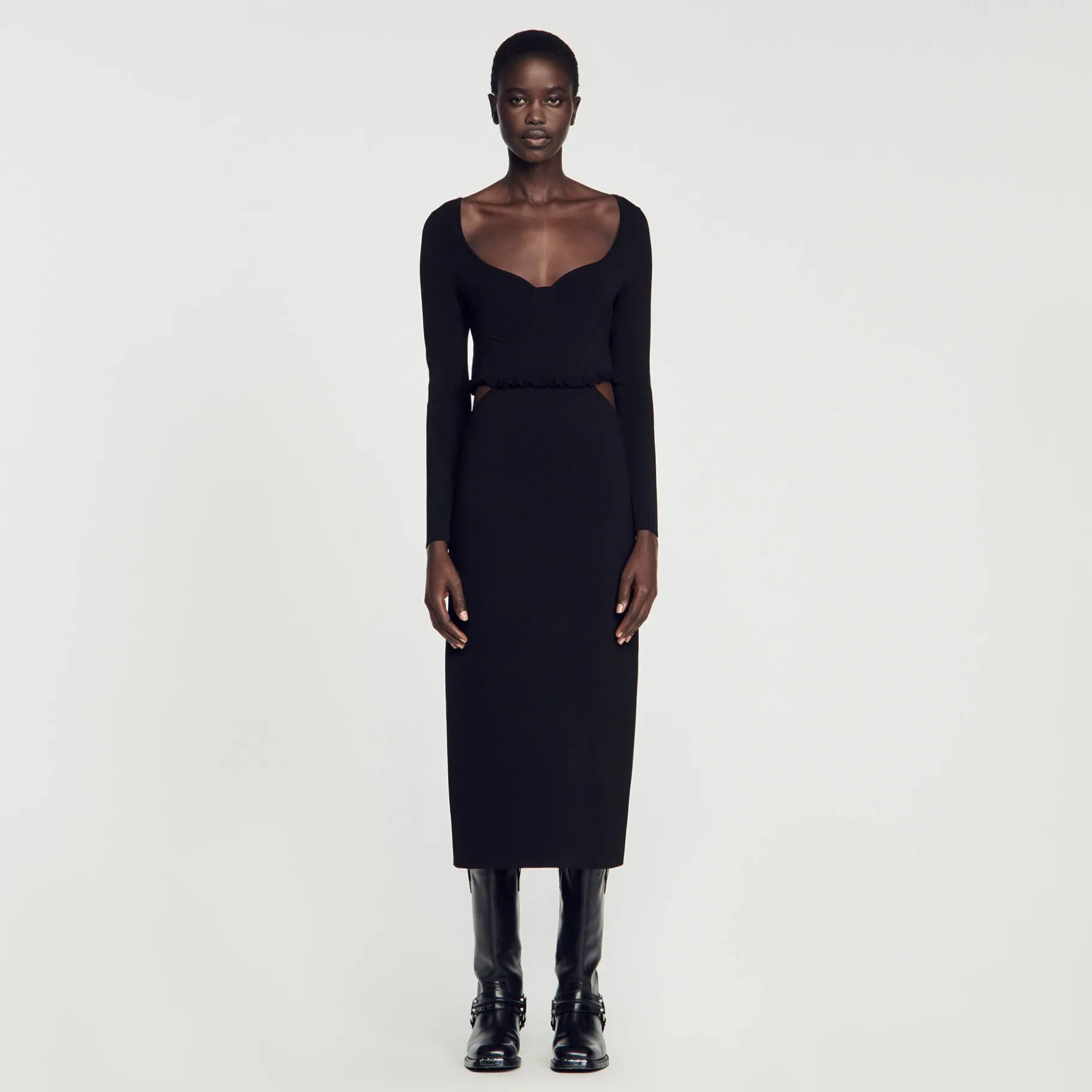 Cheap SANDRO Robe Midi Ajourée Noir