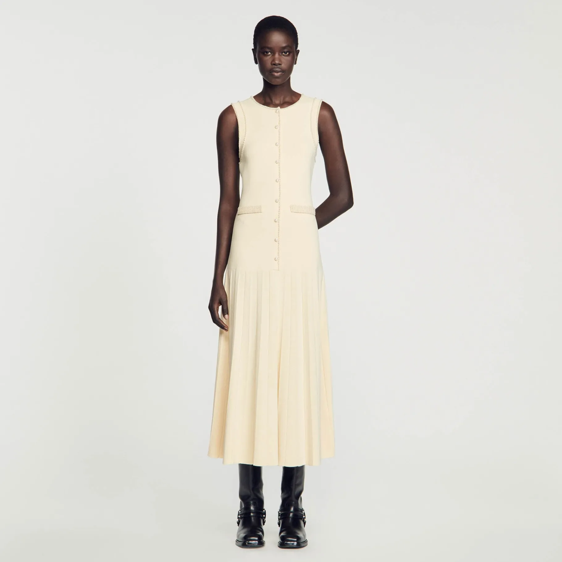 Flash Sale SANDRO Robe Midi En Maille Beige