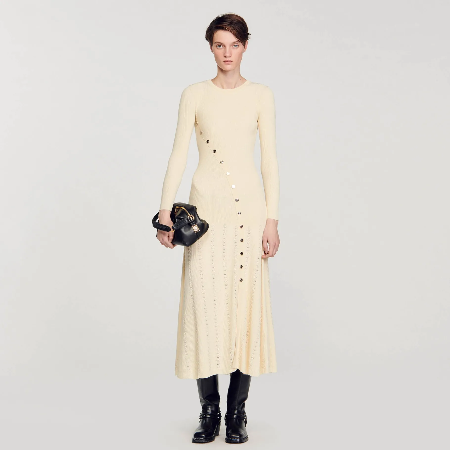 Best SANDRO Robe Midi En Maille Beige