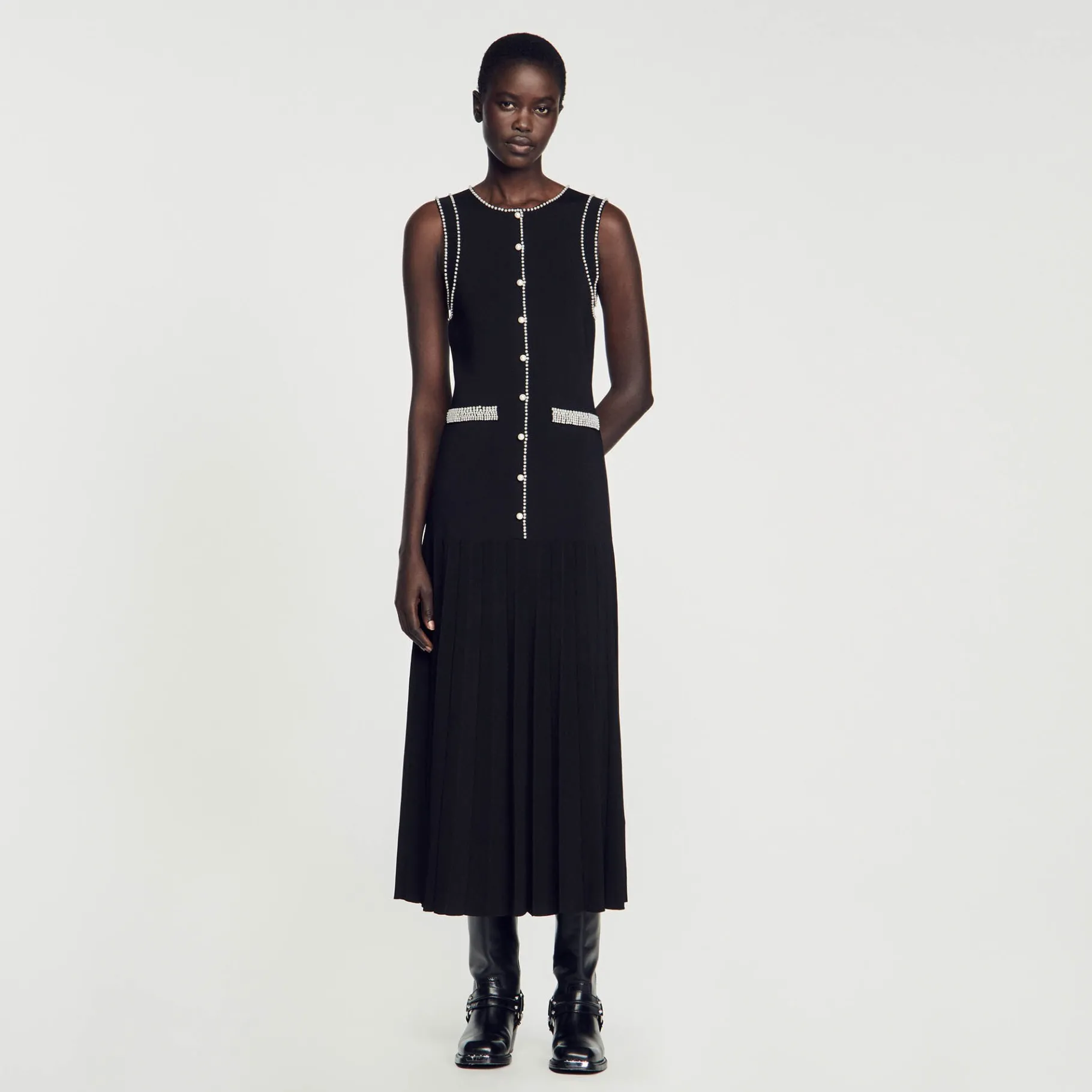 Online SANDRO Robe Midi En Maille Noir