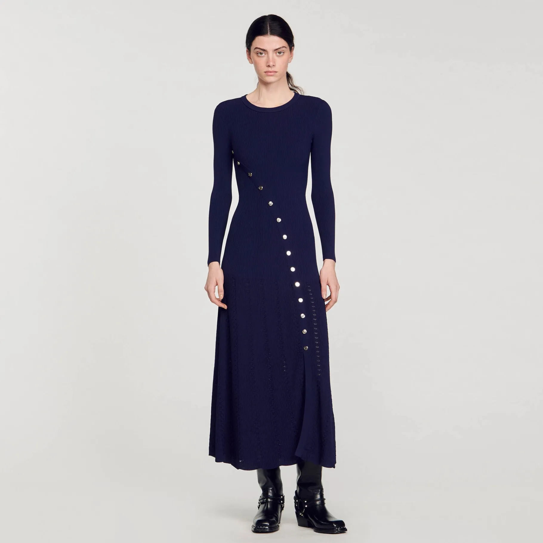 Flash Sale SANDRO Robe Midi En Maille Bleu marine