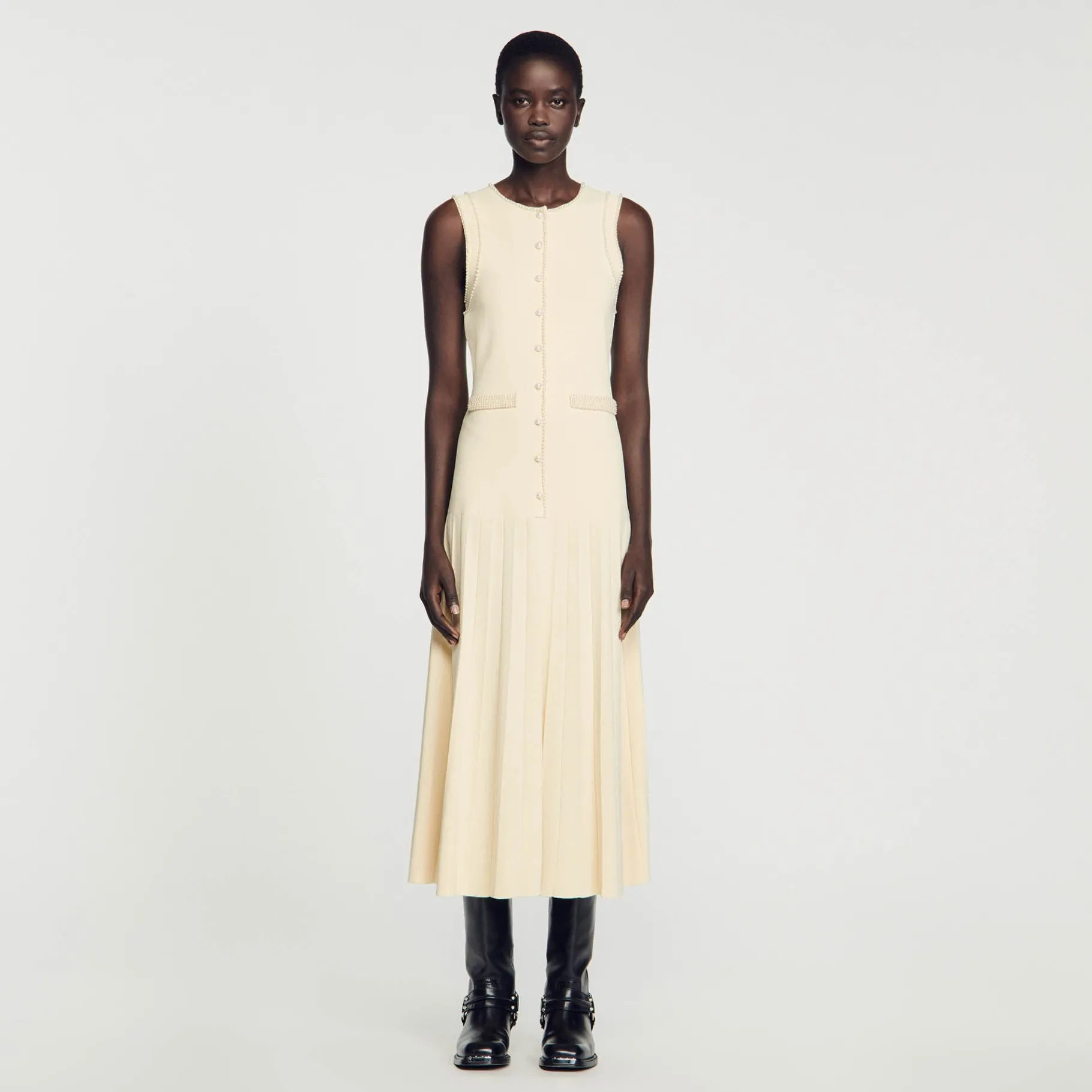 Flash Sale SANDRO Robe Midi En Maille Beige