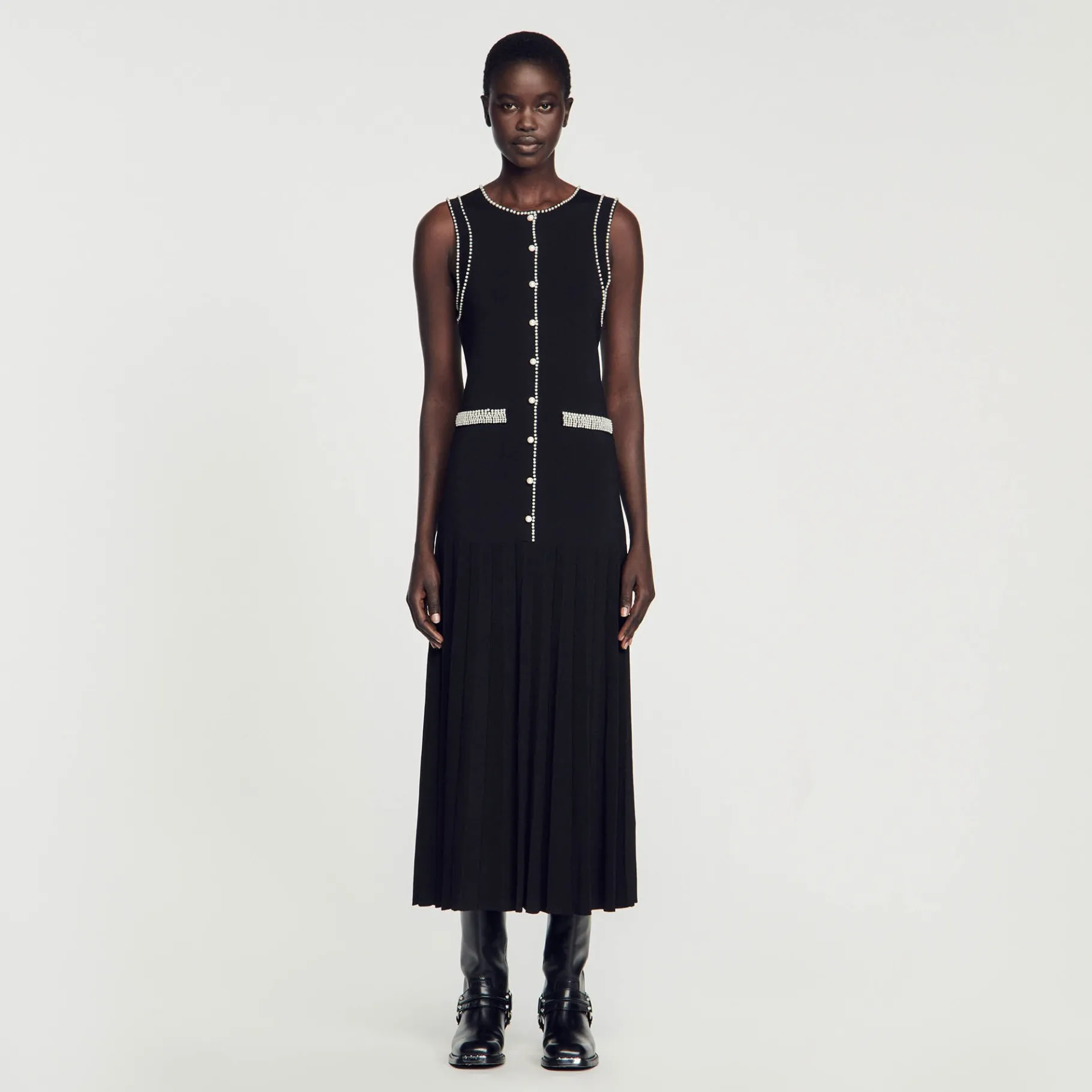 Online SANDRO Robe Midi En Maille Noir