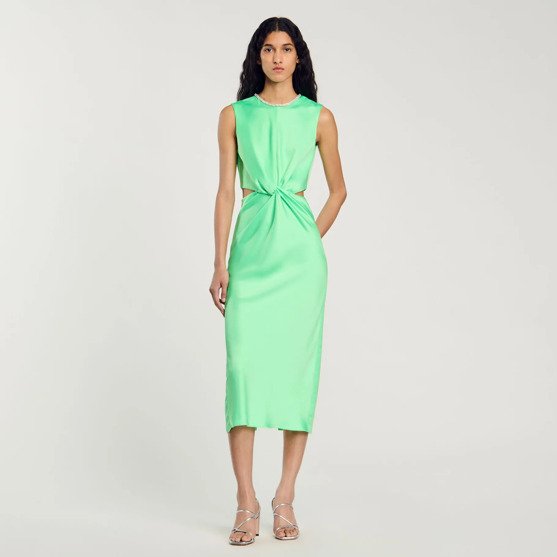 Outlet SANDRO Robe Midi Torsadée Vert Fluo