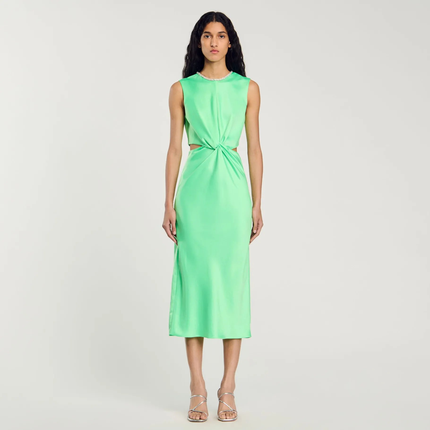 Outlet SANDRO Robe Midi Torsadée Vert Fluo