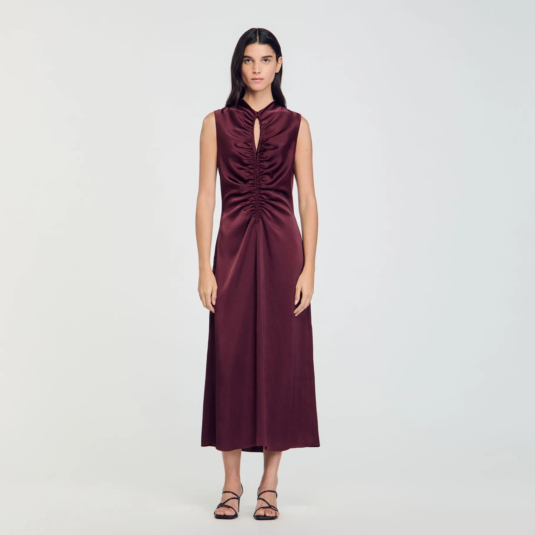 Online SANDRO Robe Satinée Drapée Bordeaux