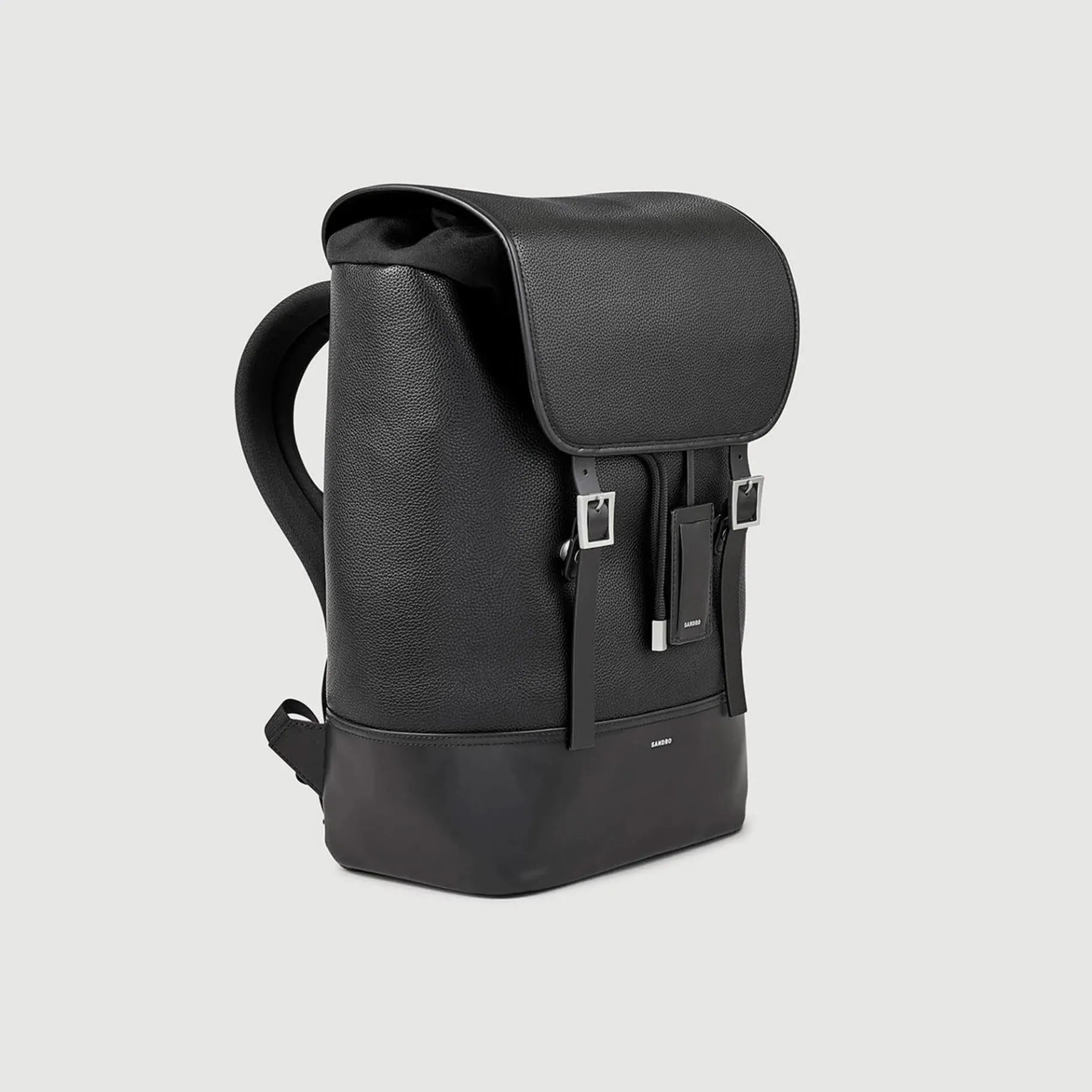 Best Sale SANDRO Sac à Dos En Toile Et Cuir Noir
