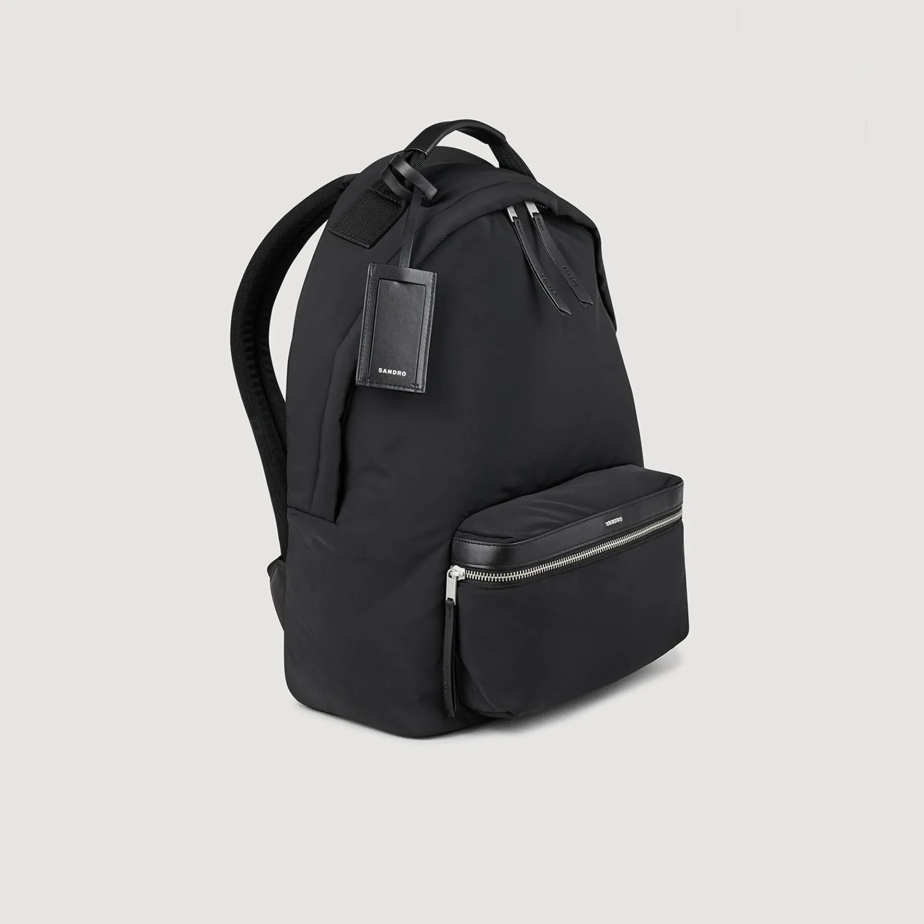 Best Sale SANDRO Sac à Dos En Toile Et Cuir Noir