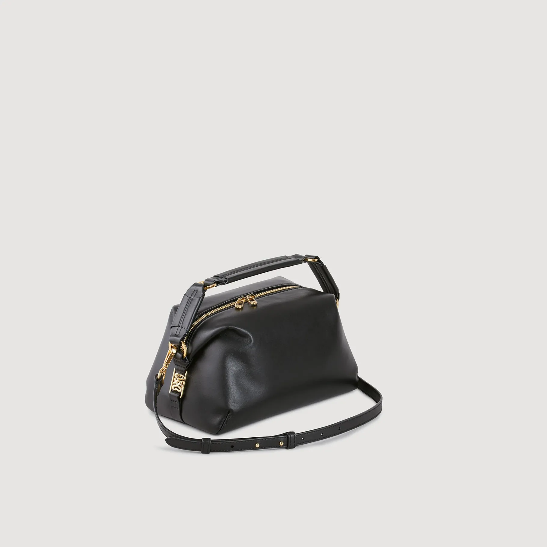 New SANDRO Sac 84 En Cuir Lisse Noir