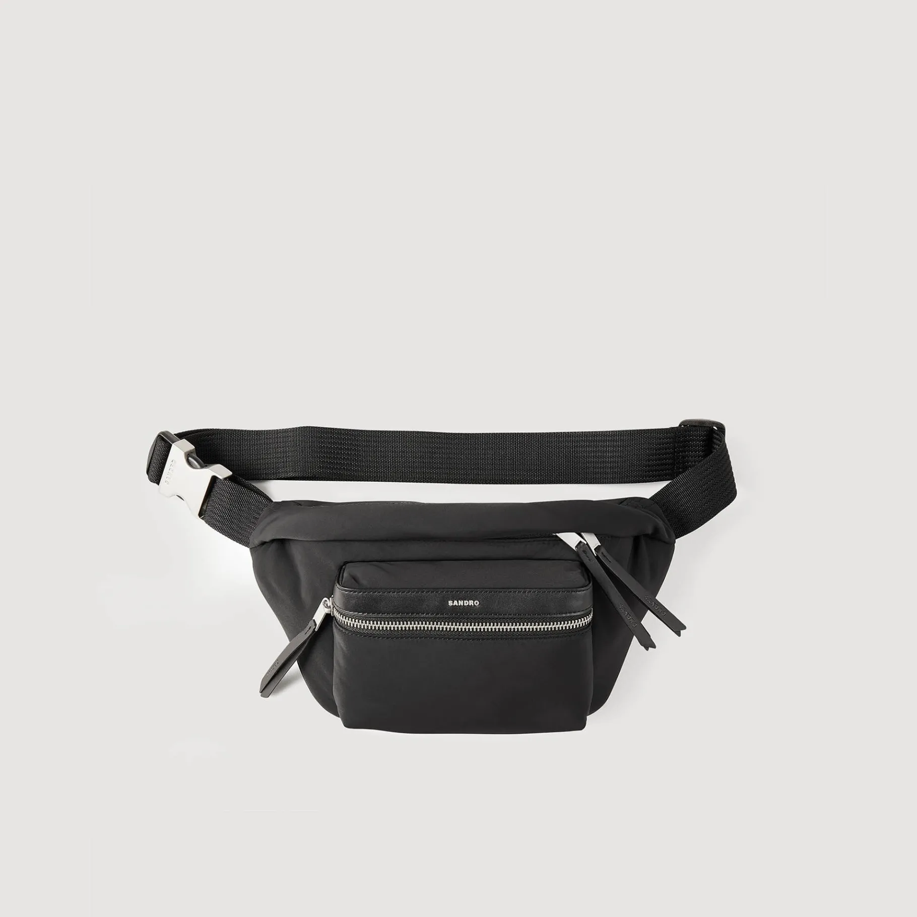 Discount SANDRO Sac Banane En Toile Et Cuir Noir