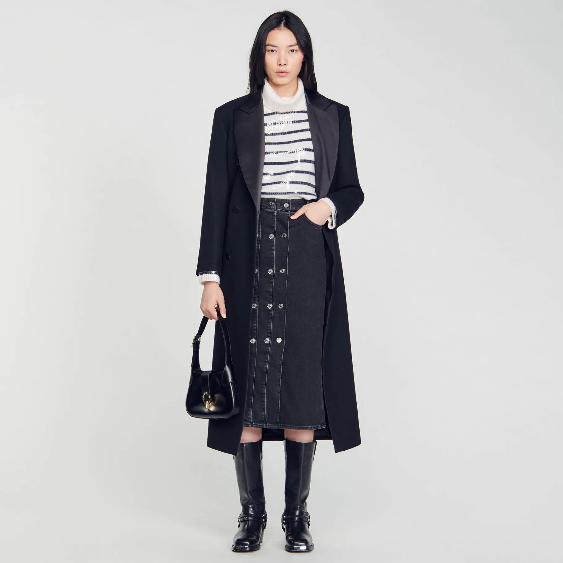 Store SANDRO Sac Janet Tannerie Certifiée Noir