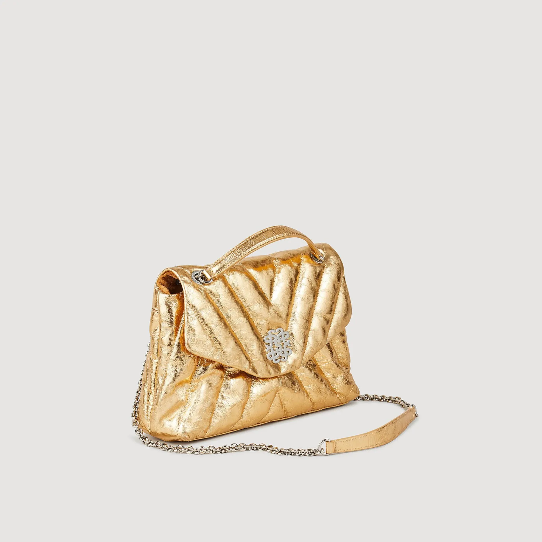 Outlet SANDRO Sac Mila En Cuir Métallisé Matelassé Or