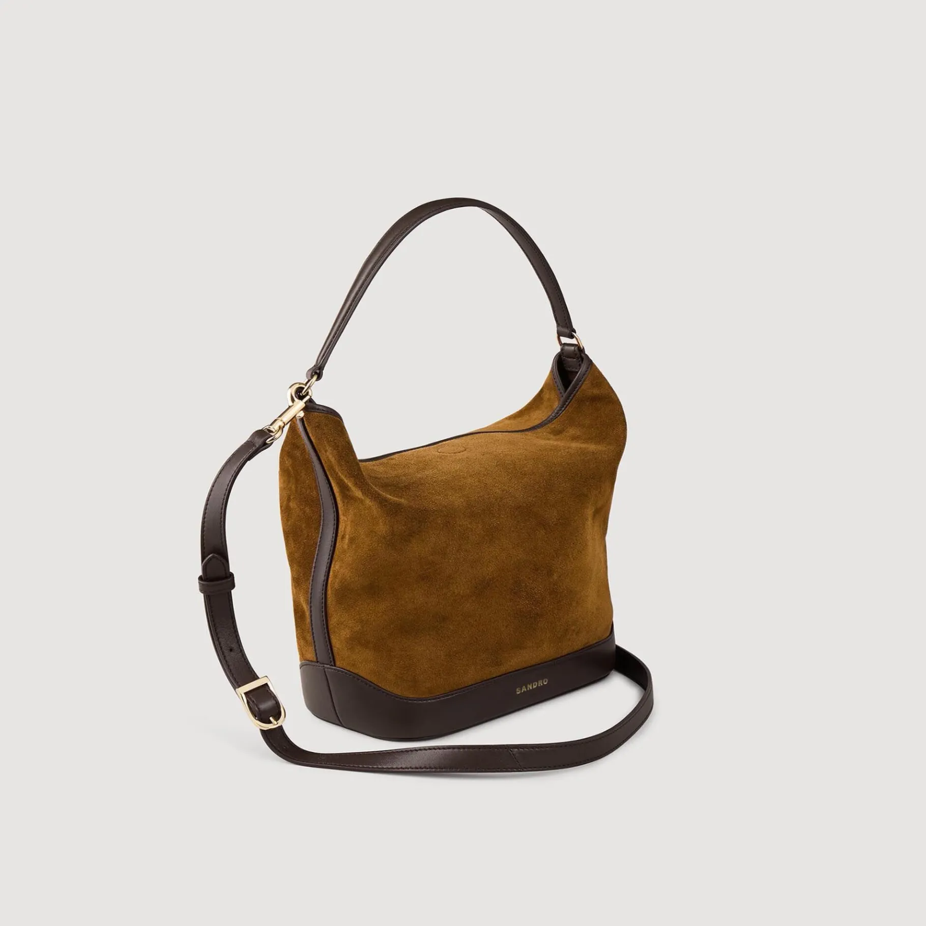 Store SANDRO Sac Seau TANGOSO En Suède Et Cuir Camel