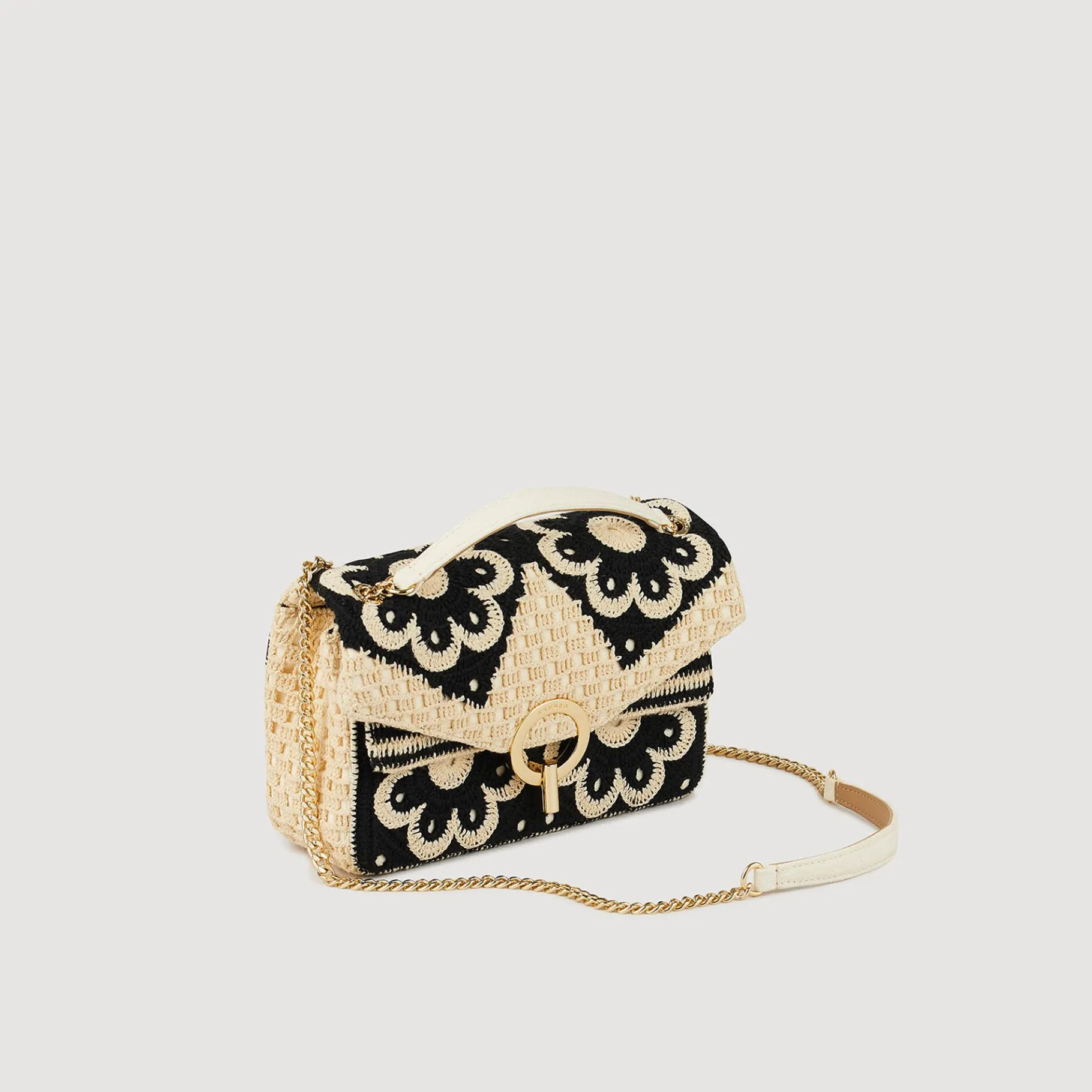 Flash Sale SANDRO Sac Yza En Crochet Bicolore Beige / Noir