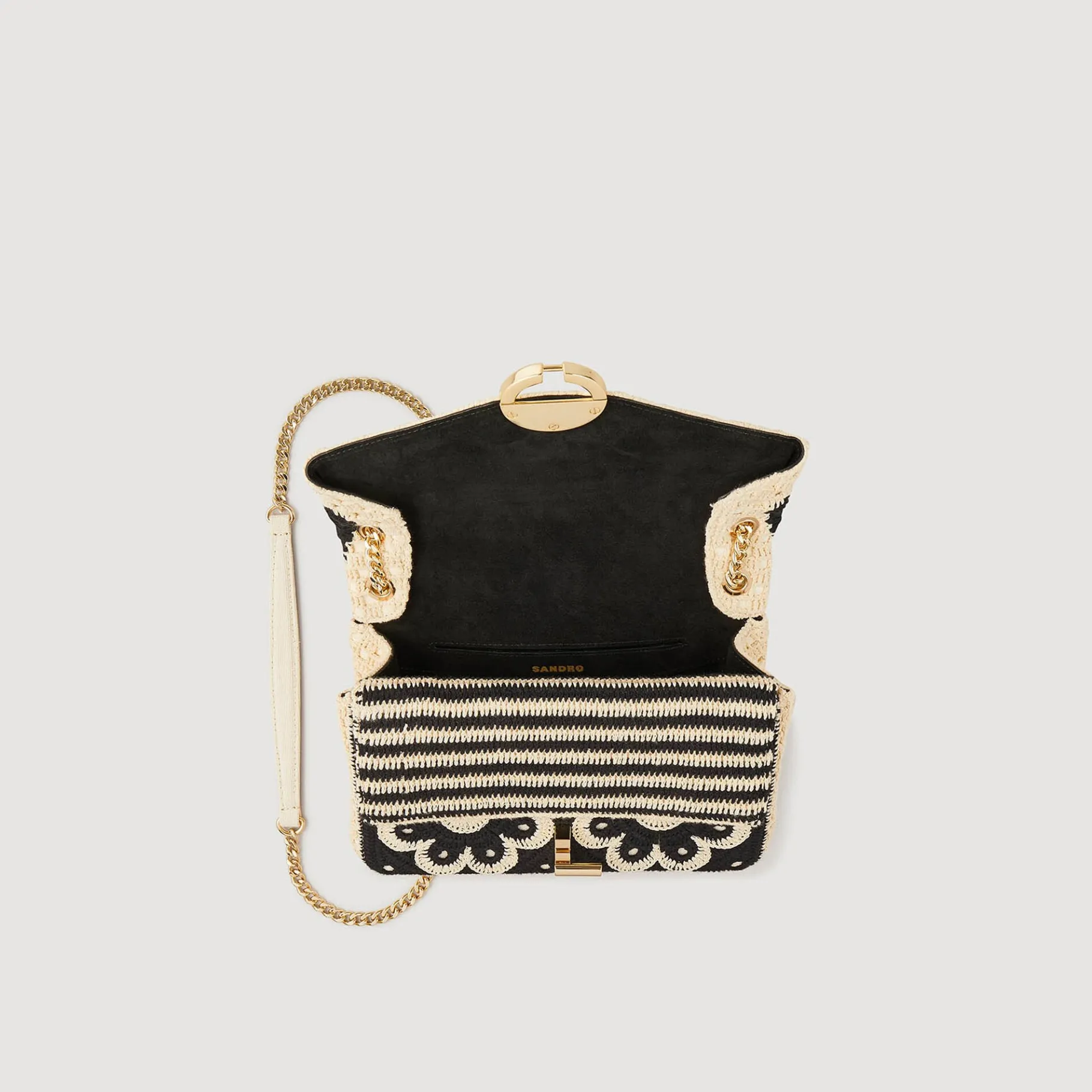 Flash Sale SANDRO Sac Yza En Crochet Bicolore Beige / Noir