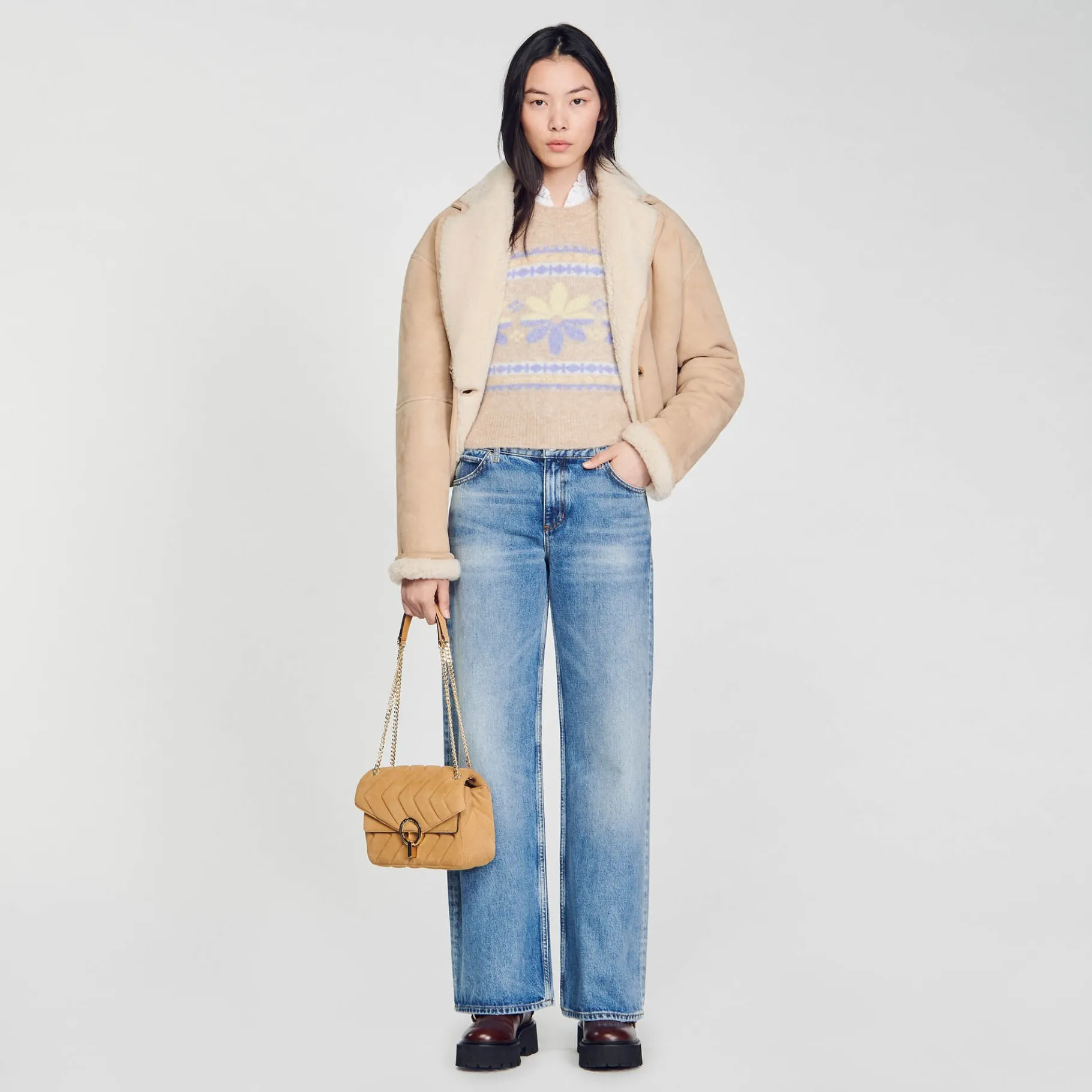 Discount SANDRO Sac Yza En Suède Beige