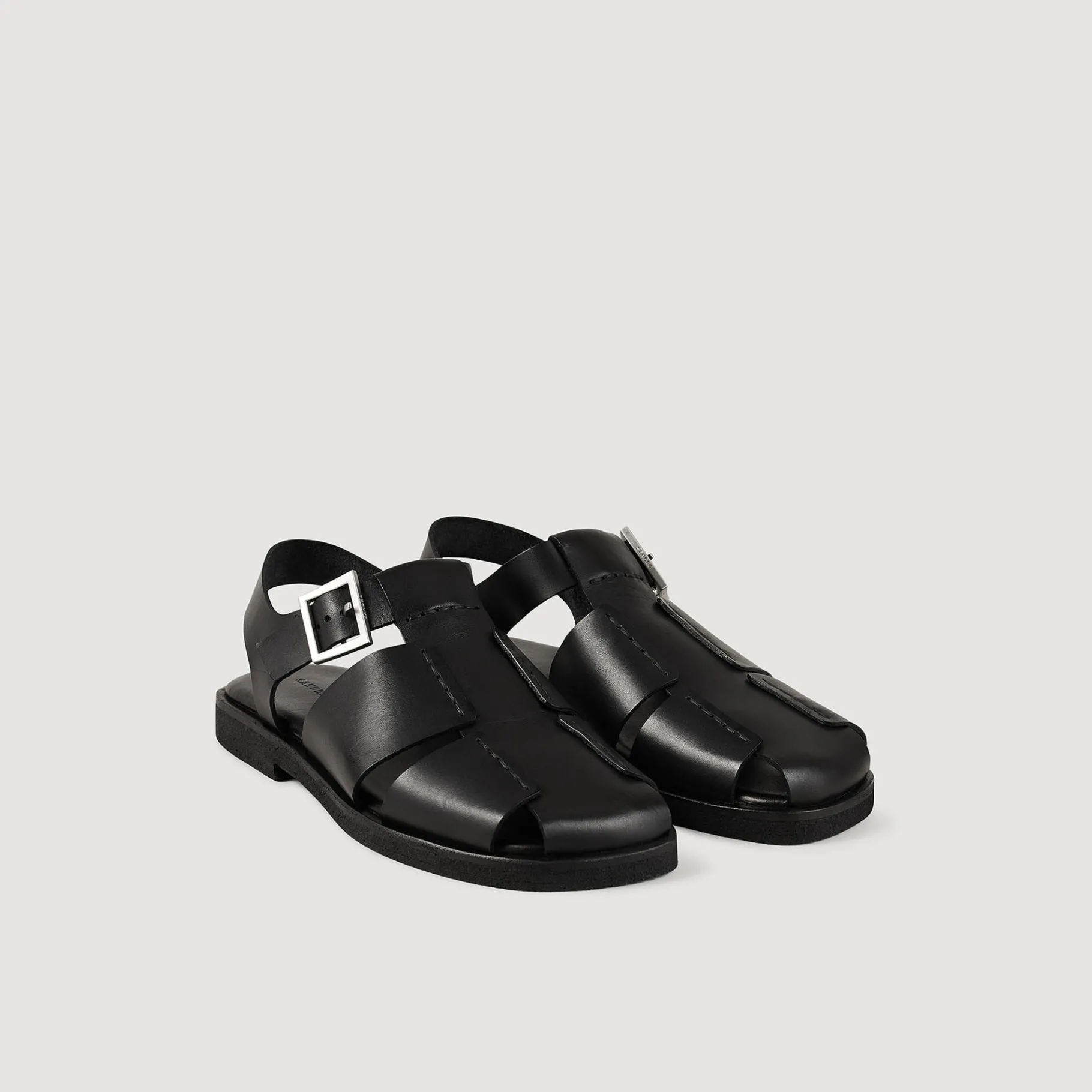 Sale SANDRO Sandales En Cuir Noir