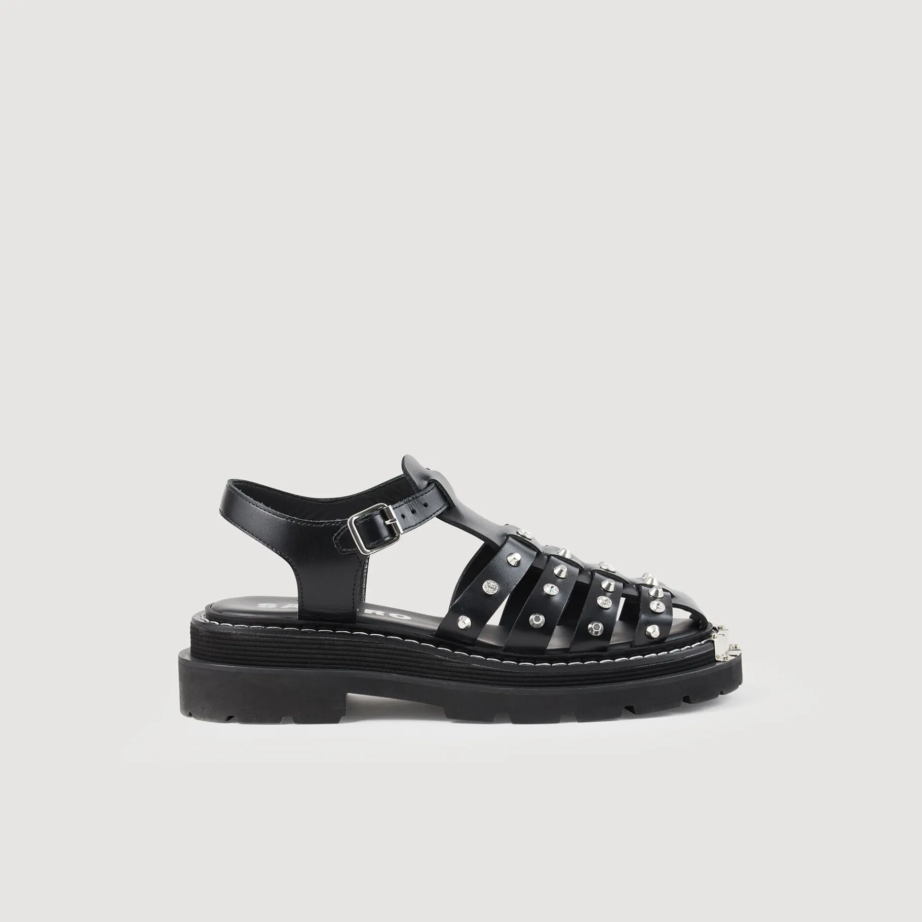 Best SANDRO Sandales Olys Cloutées En Cuir Noir
