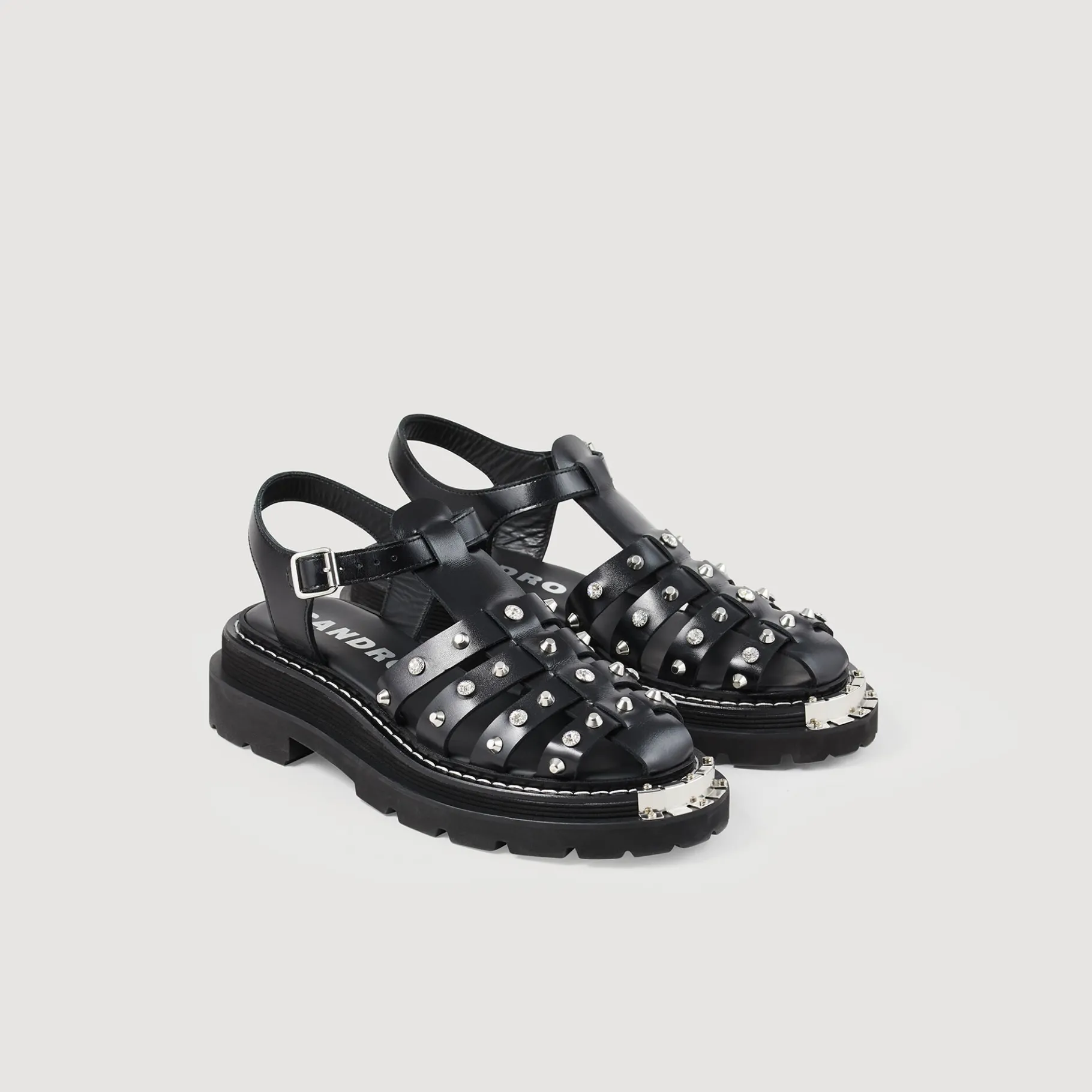 Best SANDRO Sandales Olys Cloutées En Cuir Noir