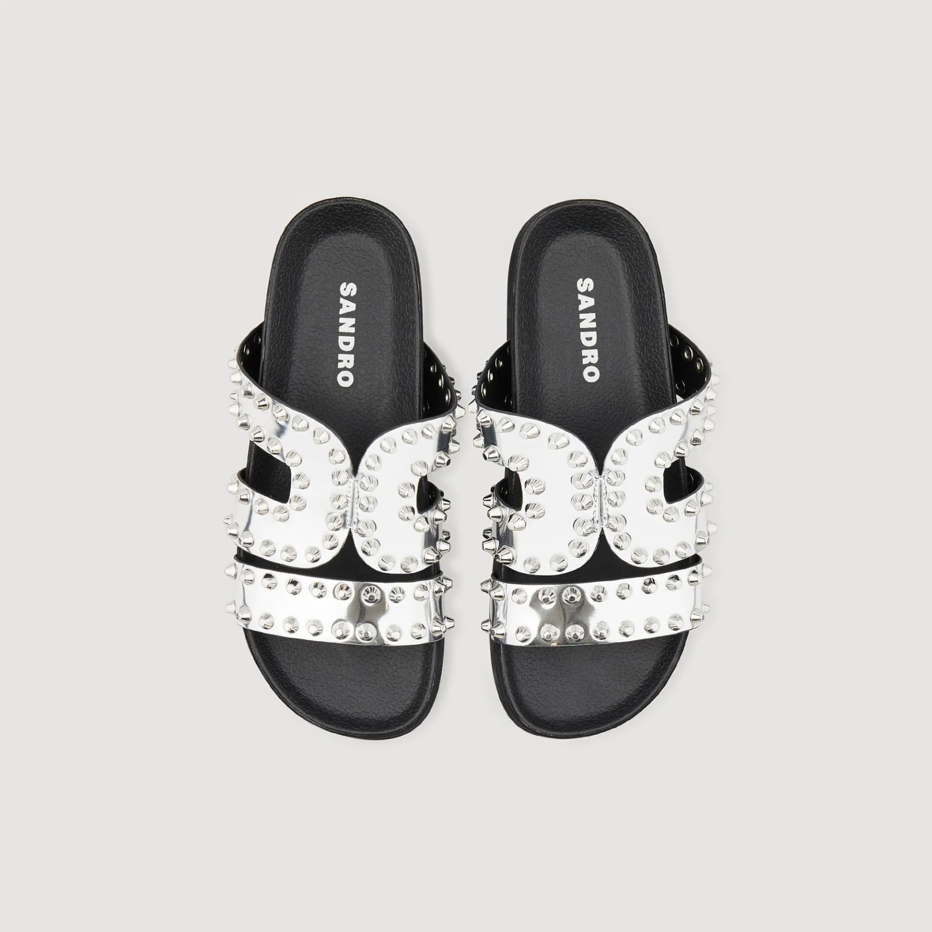 Shop SANDRO Sandales Plates à Rivets Argent