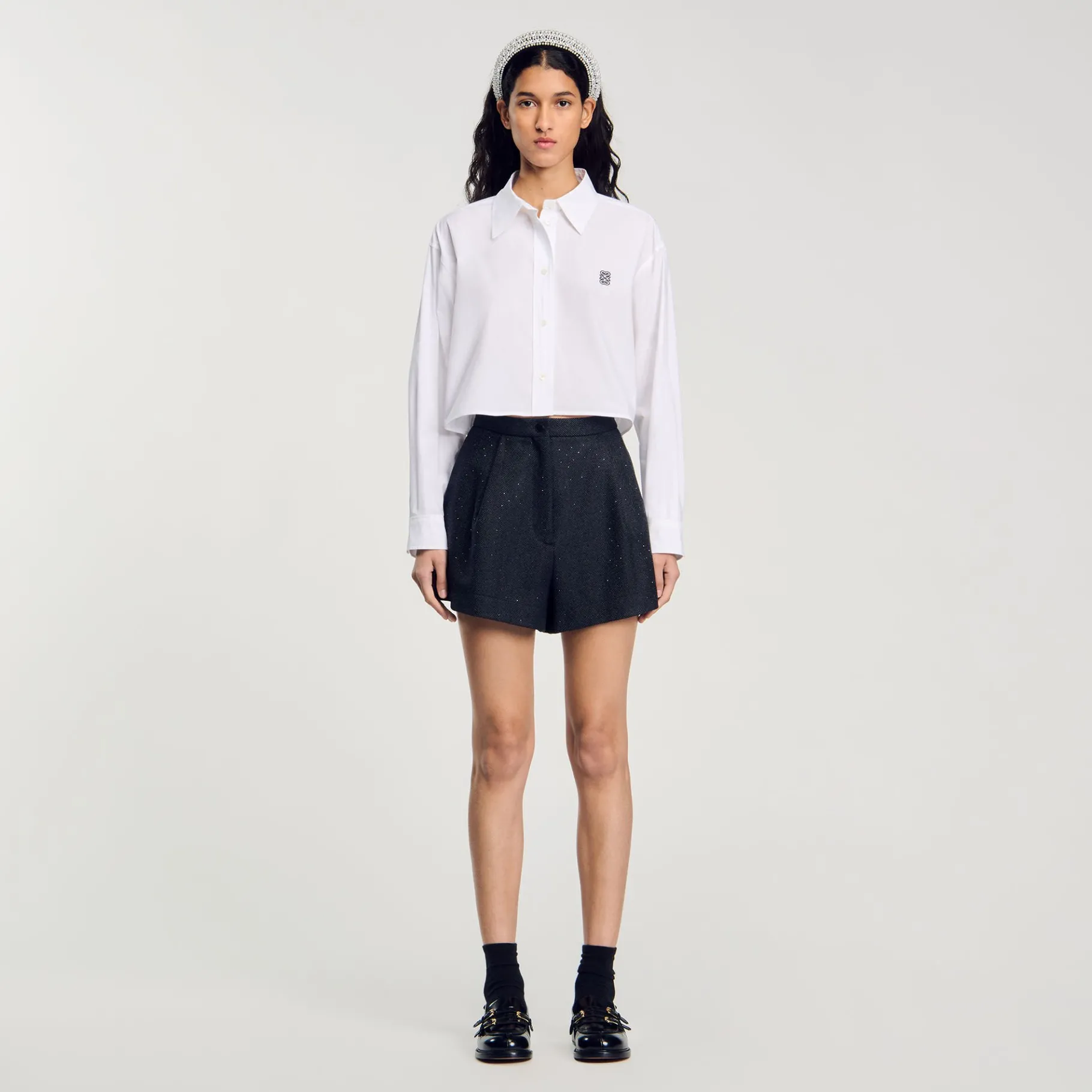 Hot SANDRO Short à Motifs Chevrons Gris Foncé