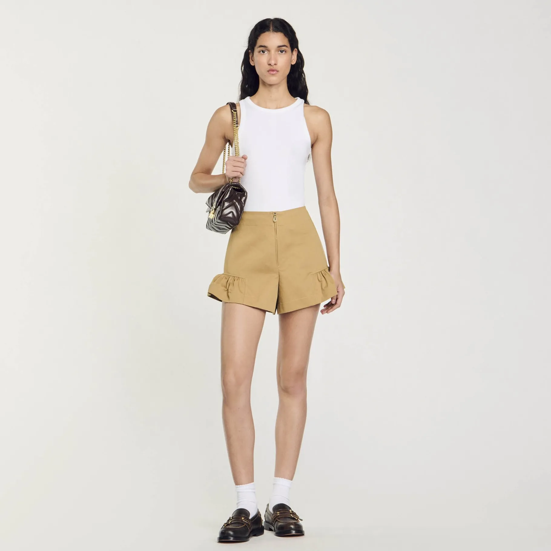Flash Sale SANDRO Short à Volants Camel