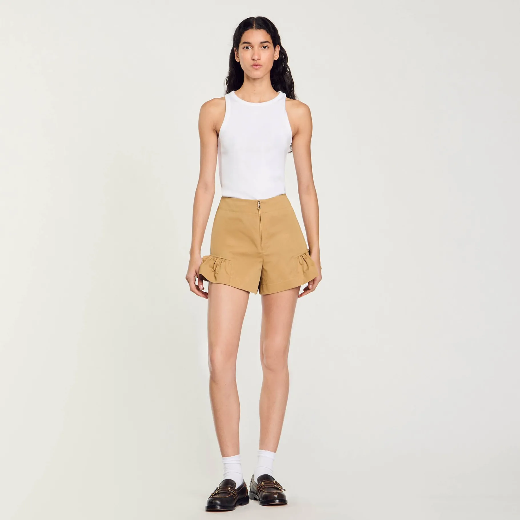 Flash Sale SANDRO Short à Volants Camel