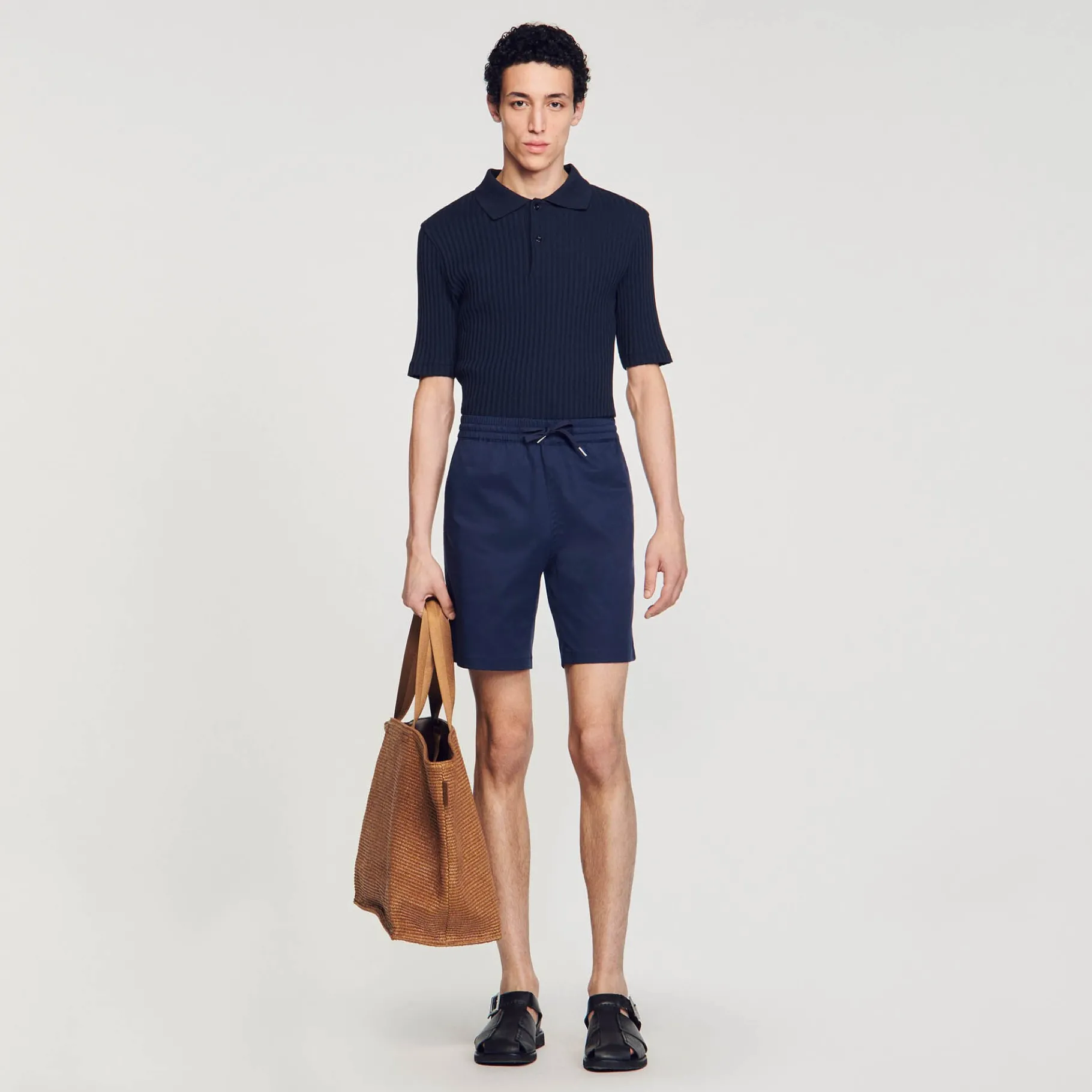 Hot SANDRO Short En Coton Bleu Foncé