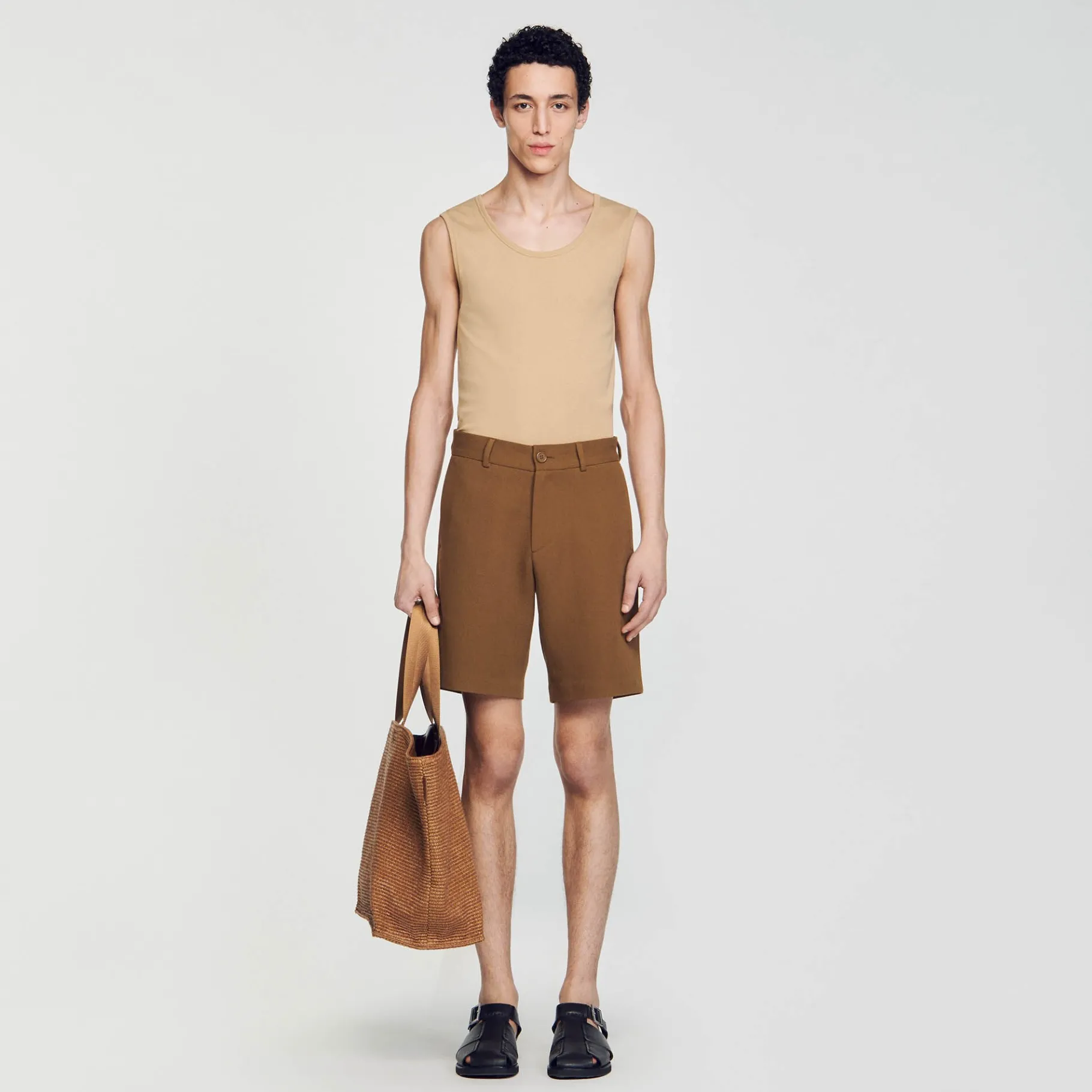 Sale SANDRO Short En Coton Camel