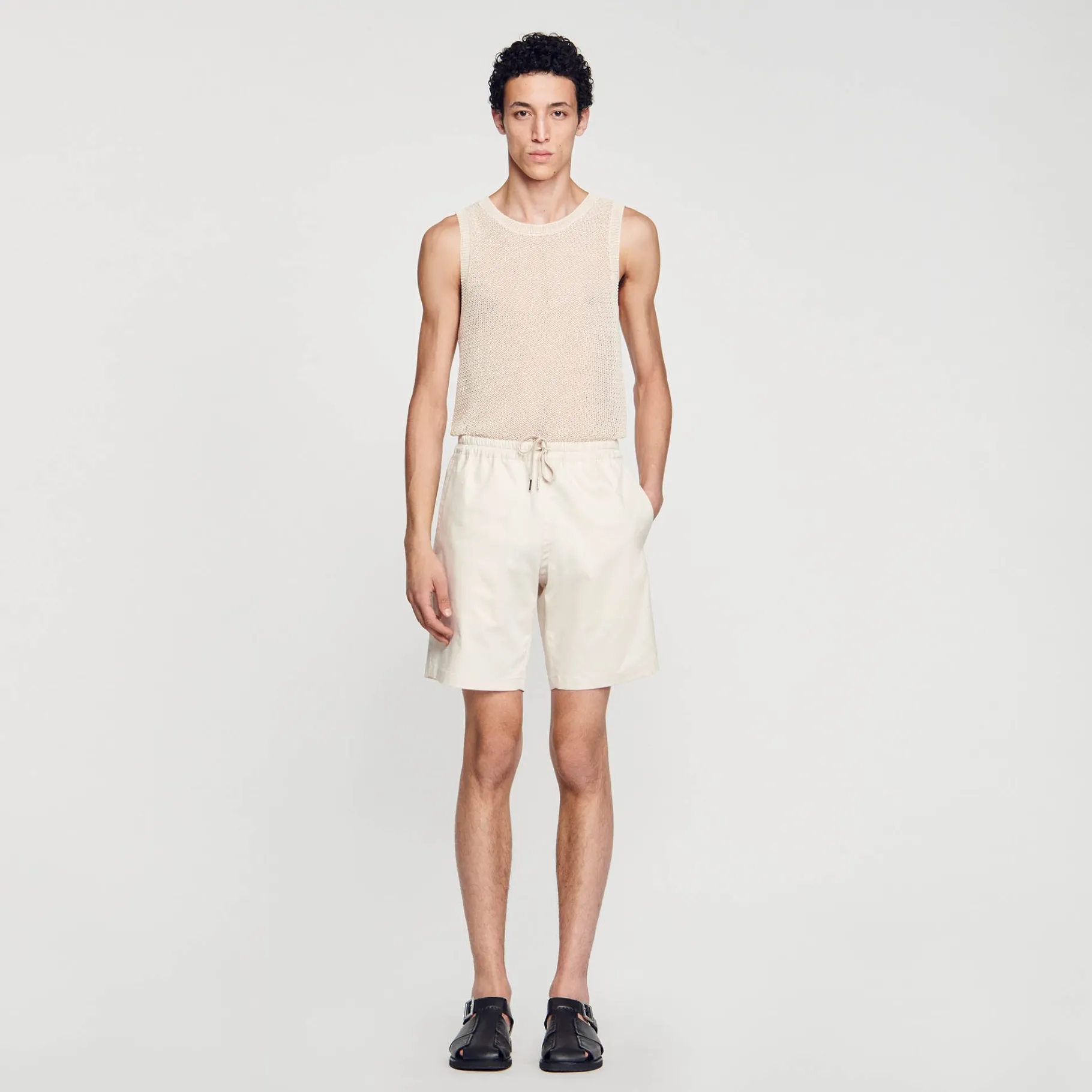 Store SANDRO Short En Coton Beige Clair