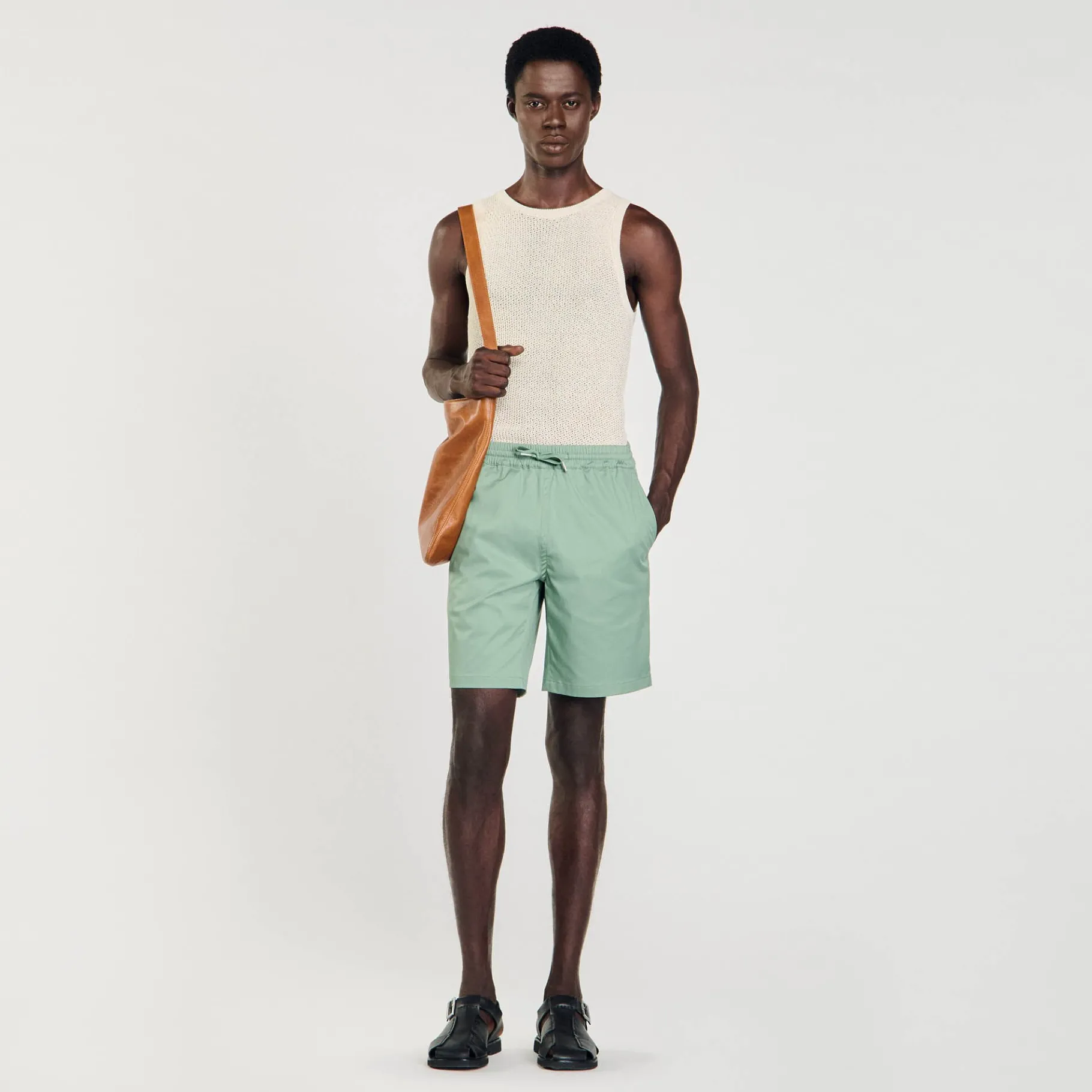 Sale SANDRO Short En Coton Vert D'Eau