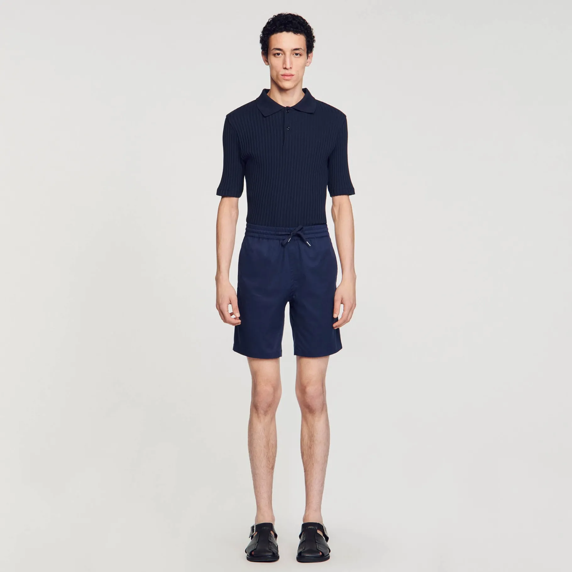 Hot SANDRO Short En Coton Bleu Foncé