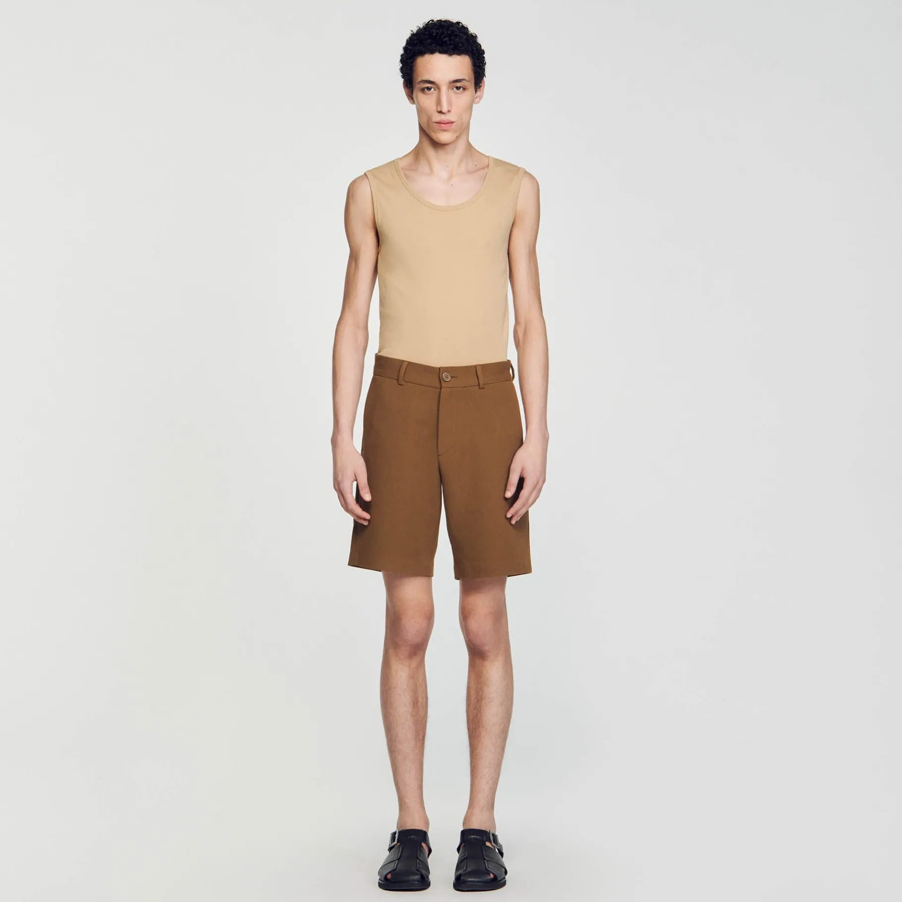 Sale SANDRO Short En Coton Camel