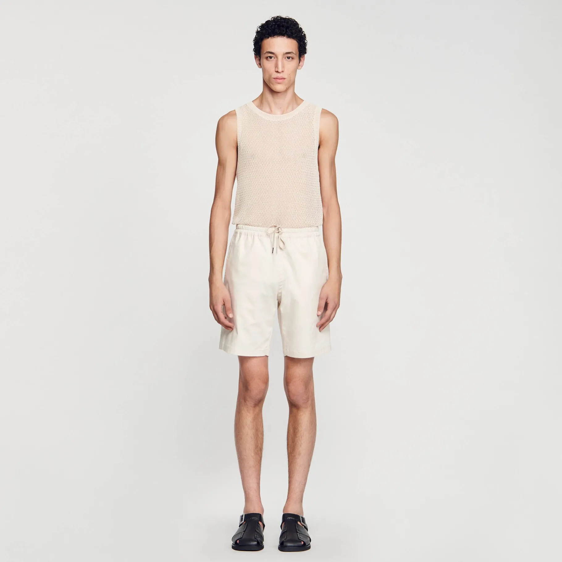 Store SANDRO Short En Coton Beige Clair