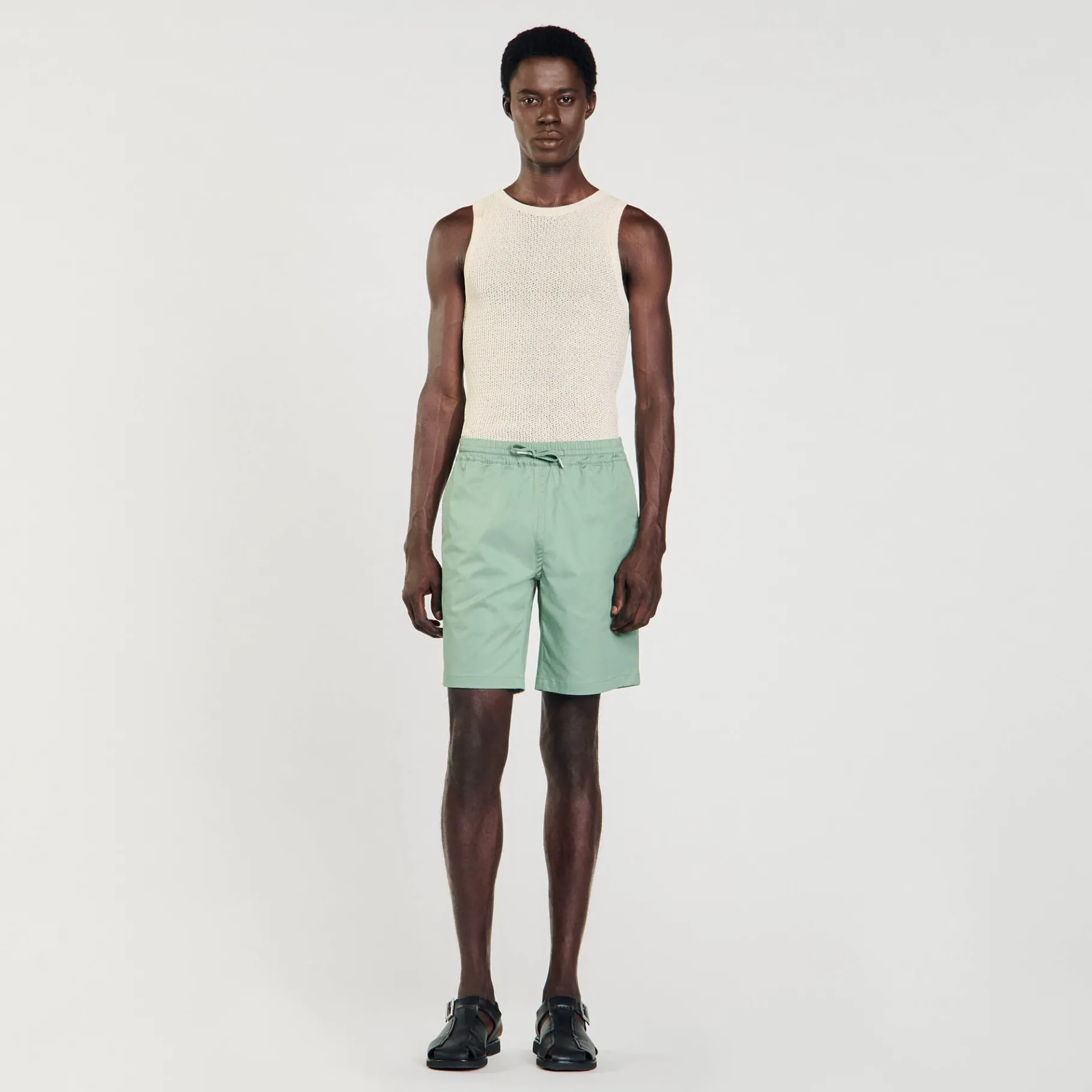 Sale SANDRO Short En Coton Vert D'Eau