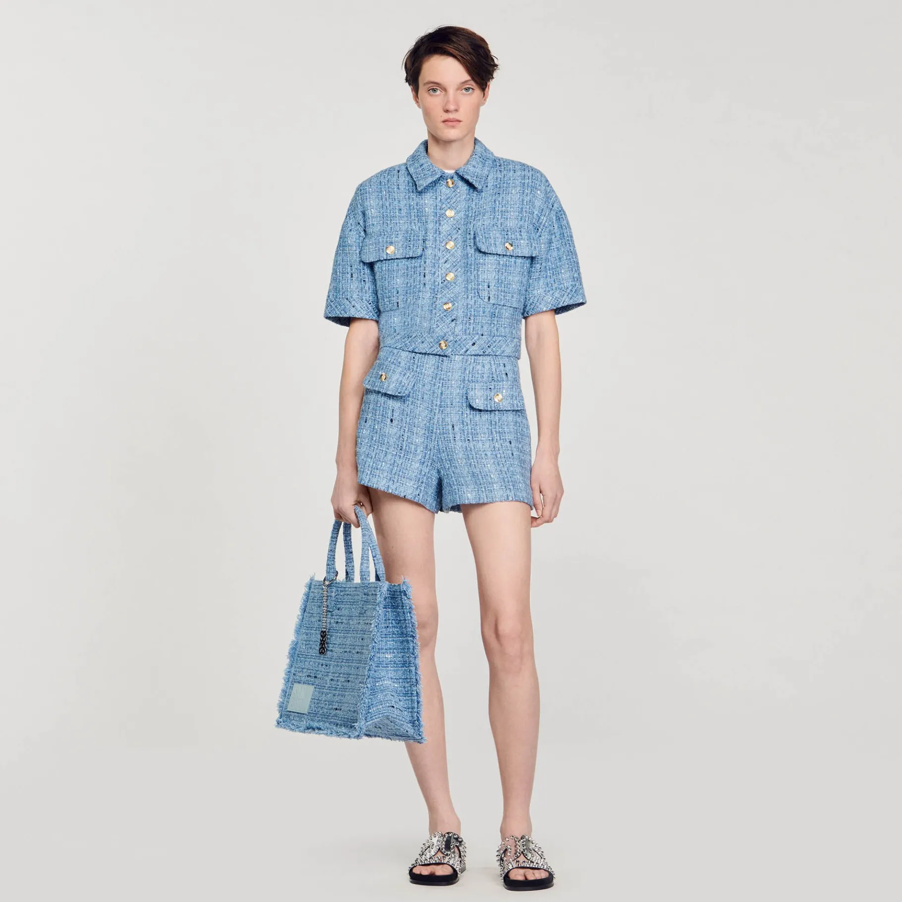 Online SANDRO Short En Tweed Bleu
