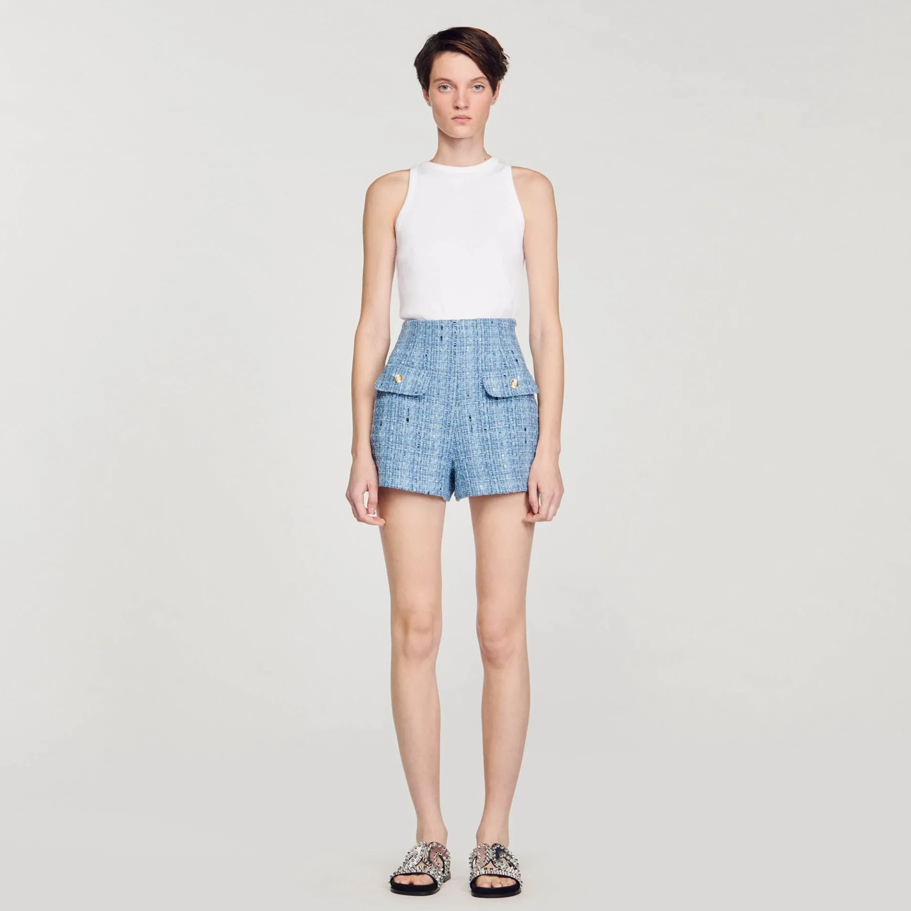 Online SANDRO Short En Tweed Bleu