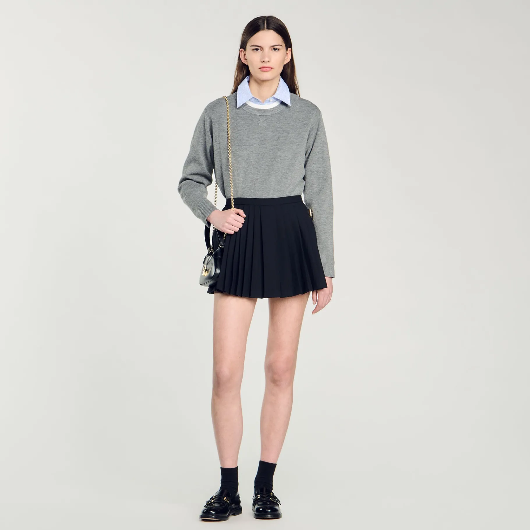 Best Sale SANDRO Short Jupe à Plis Noir