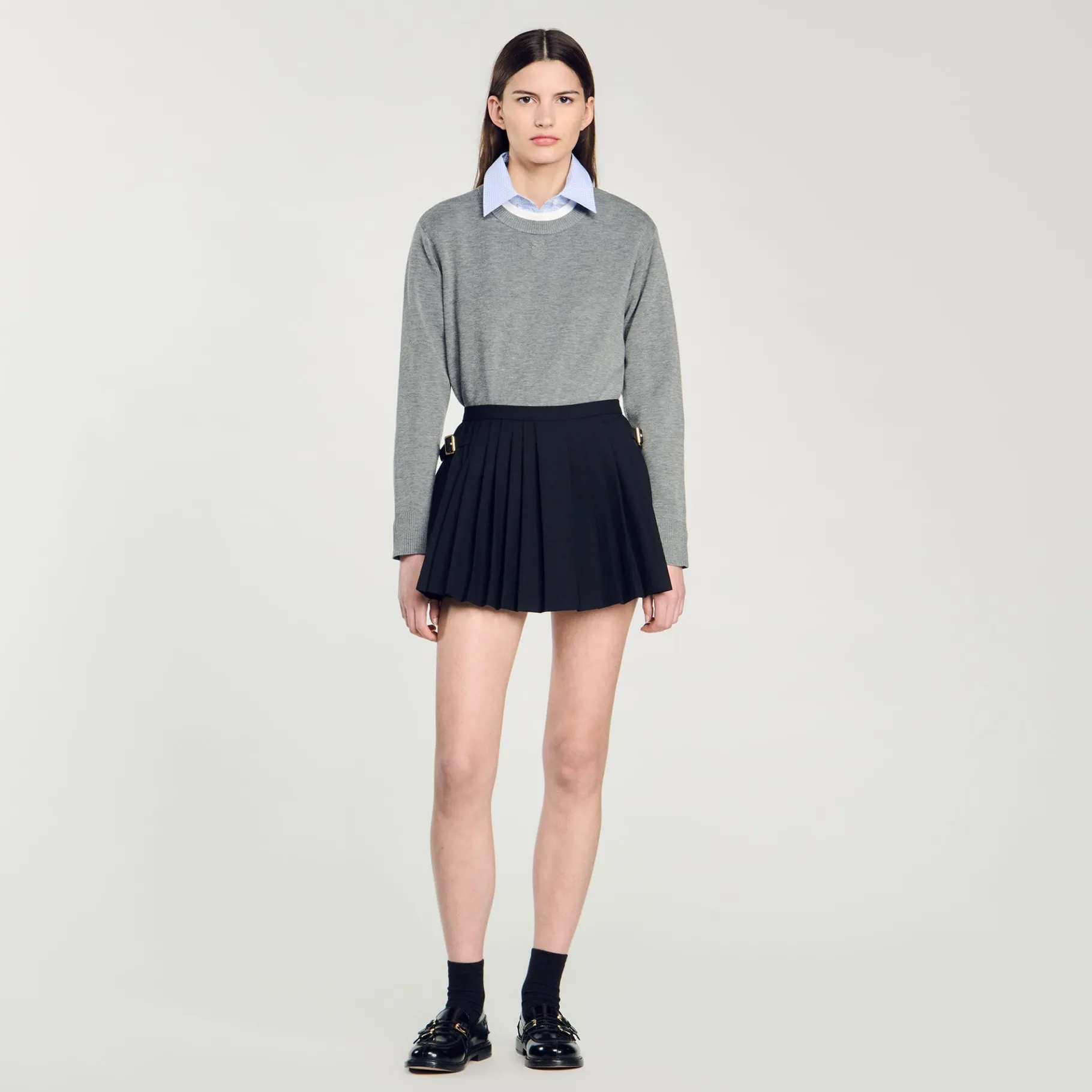 Best Sale SANDRO Short Jupe à Plis Noir