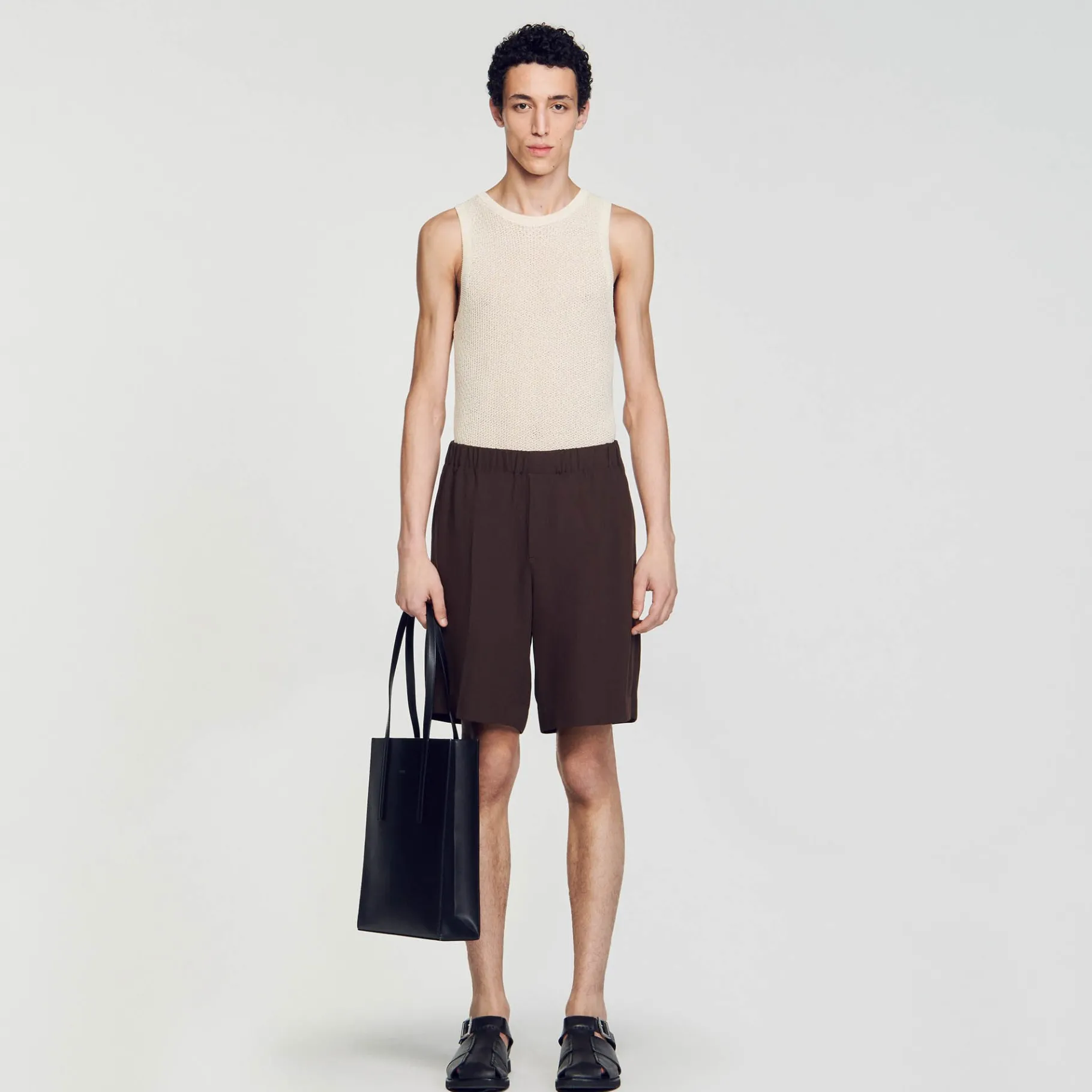 New SANDRO Short Large Marron Foncé