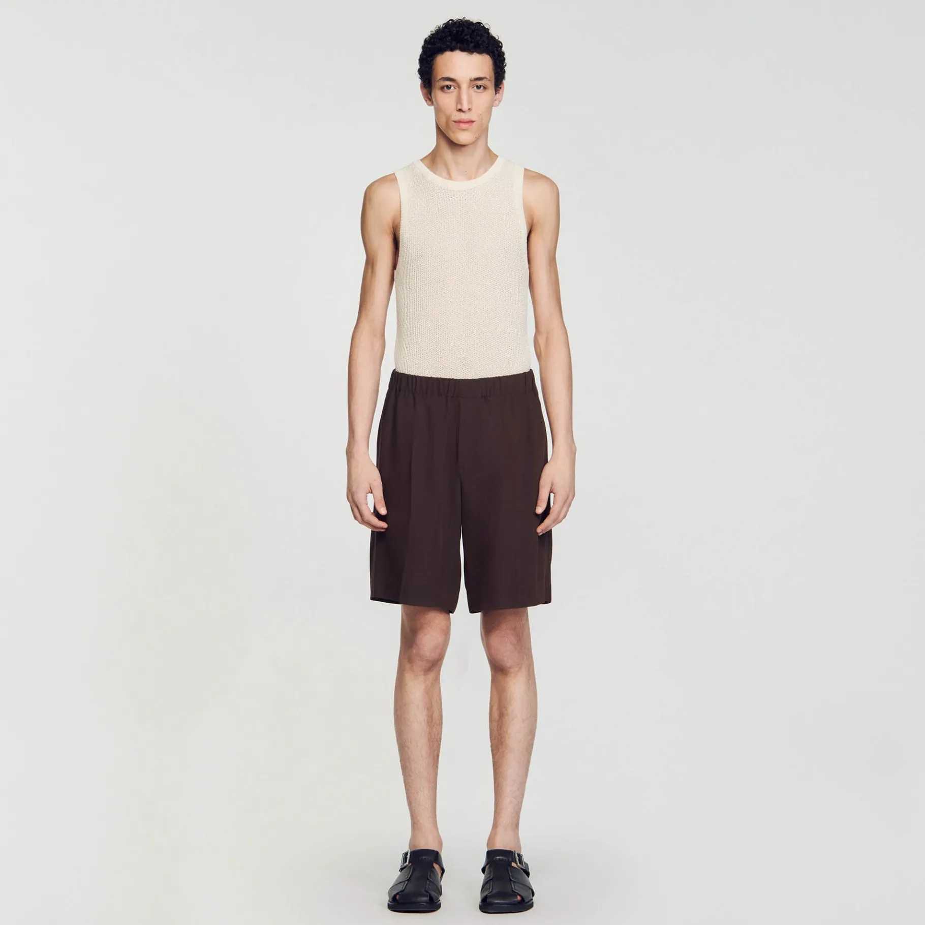 New SANDRO Short Large Marron Foncé