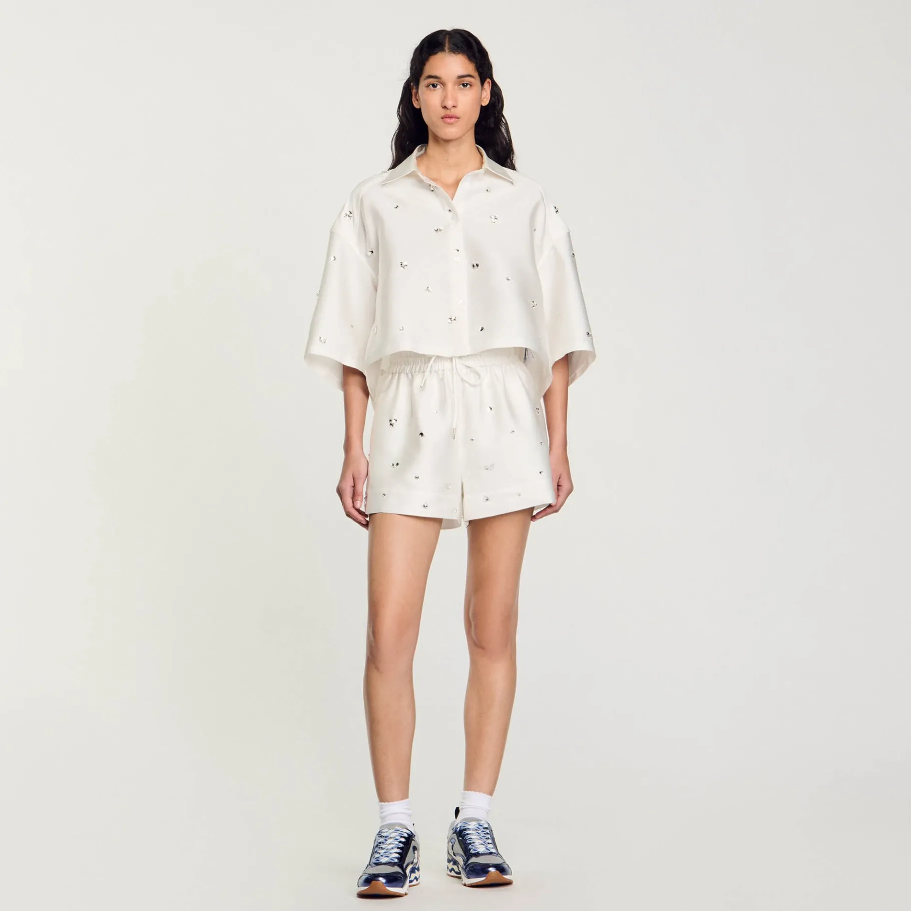 Flash Sale SANDRO Short Large Strassé blanc