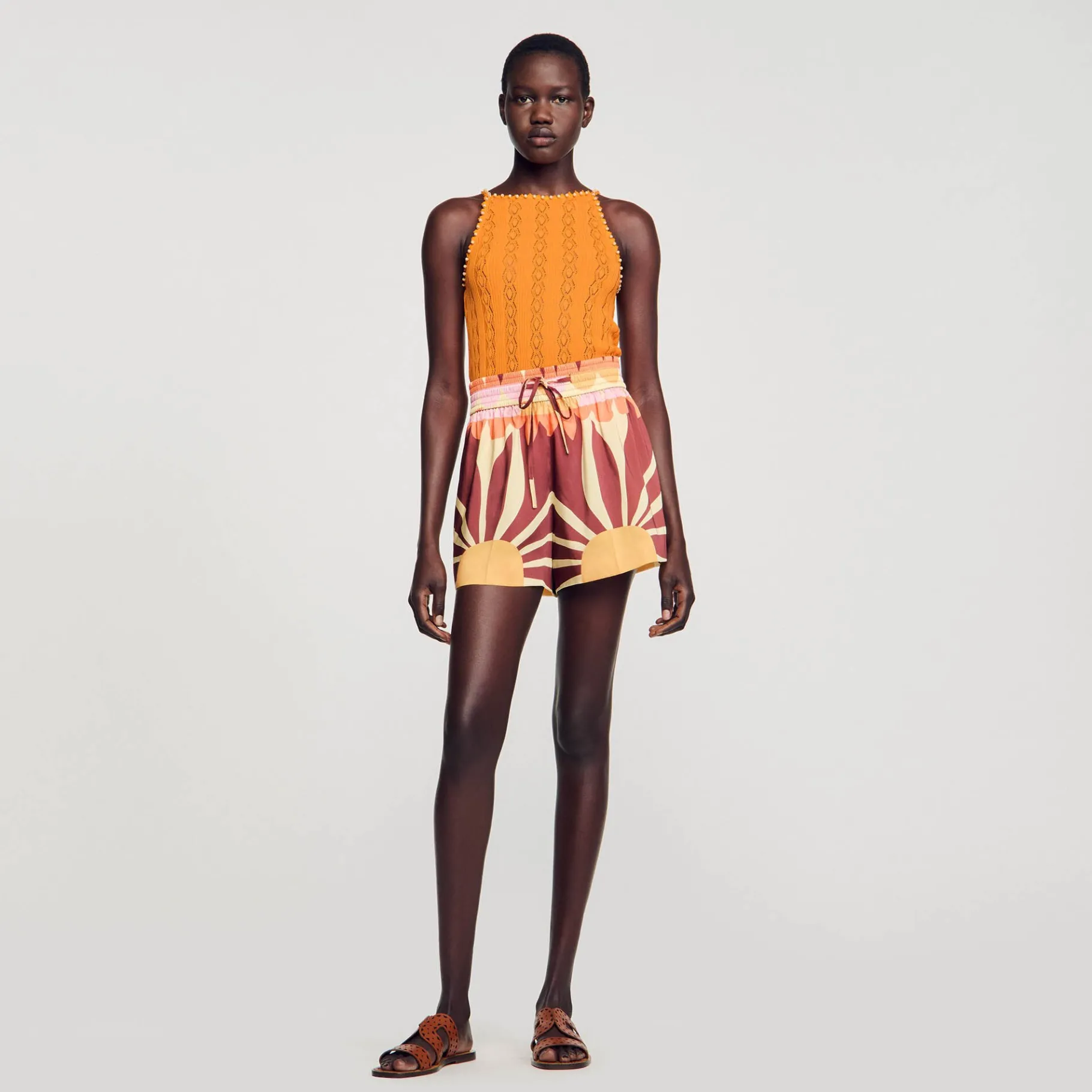 Flash Sale SANDRO Short Satiné Imprimé Marron
