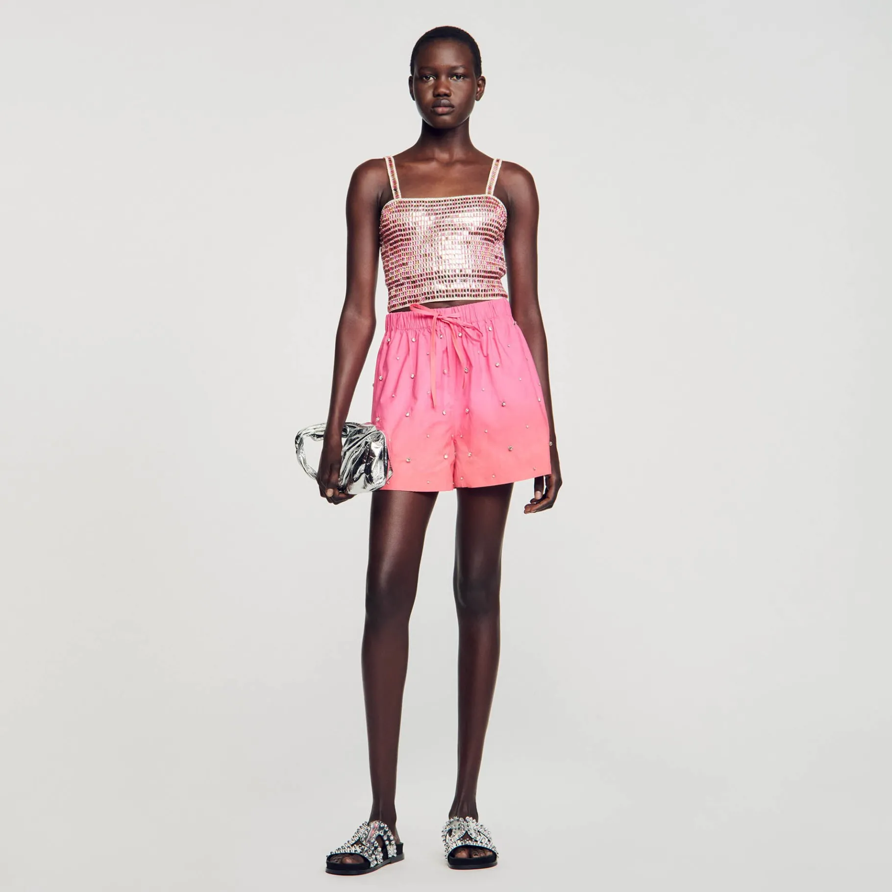 Discount SANDRO Short Strassé Rose / Orange