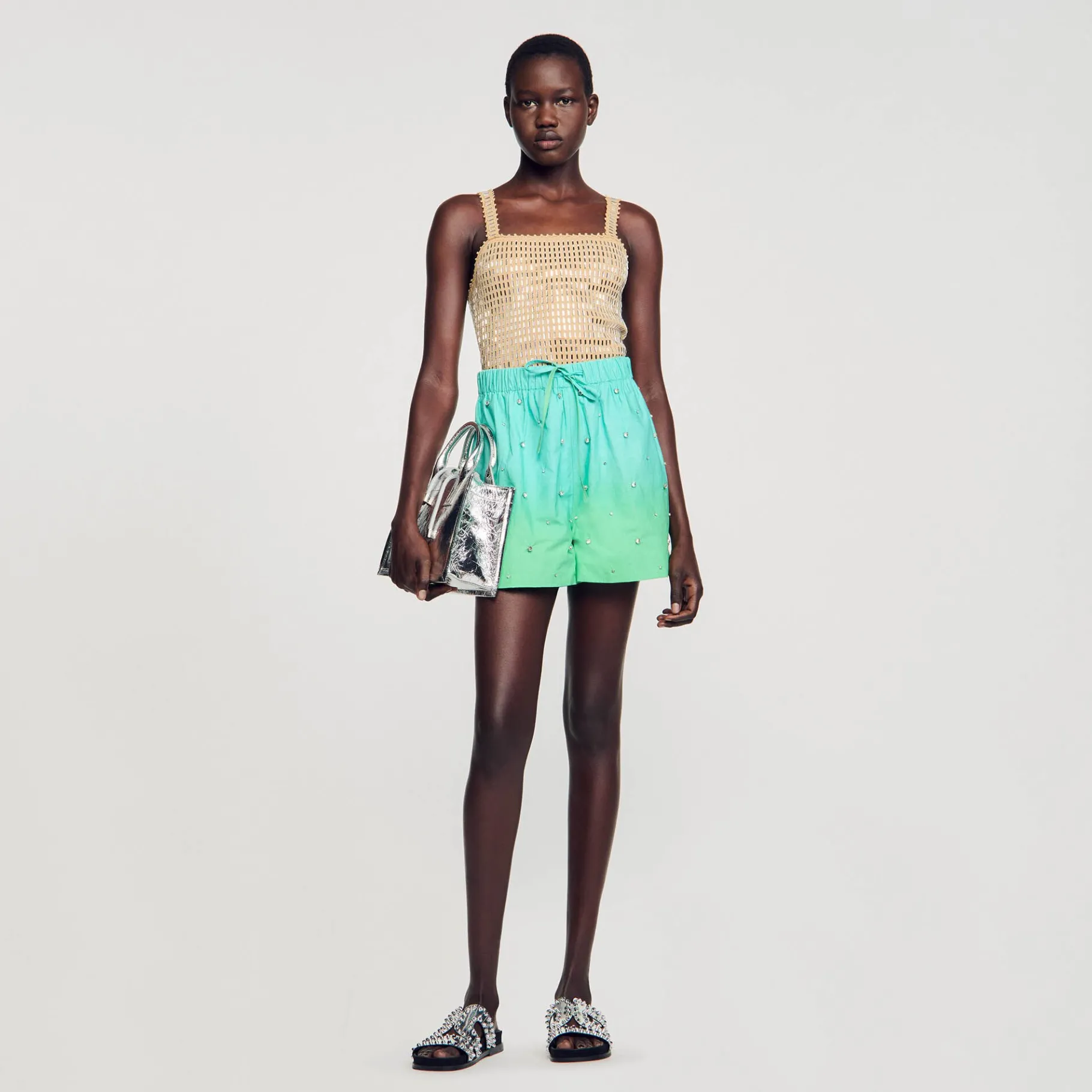 New SANDRO Short Strassé Bleu Vert