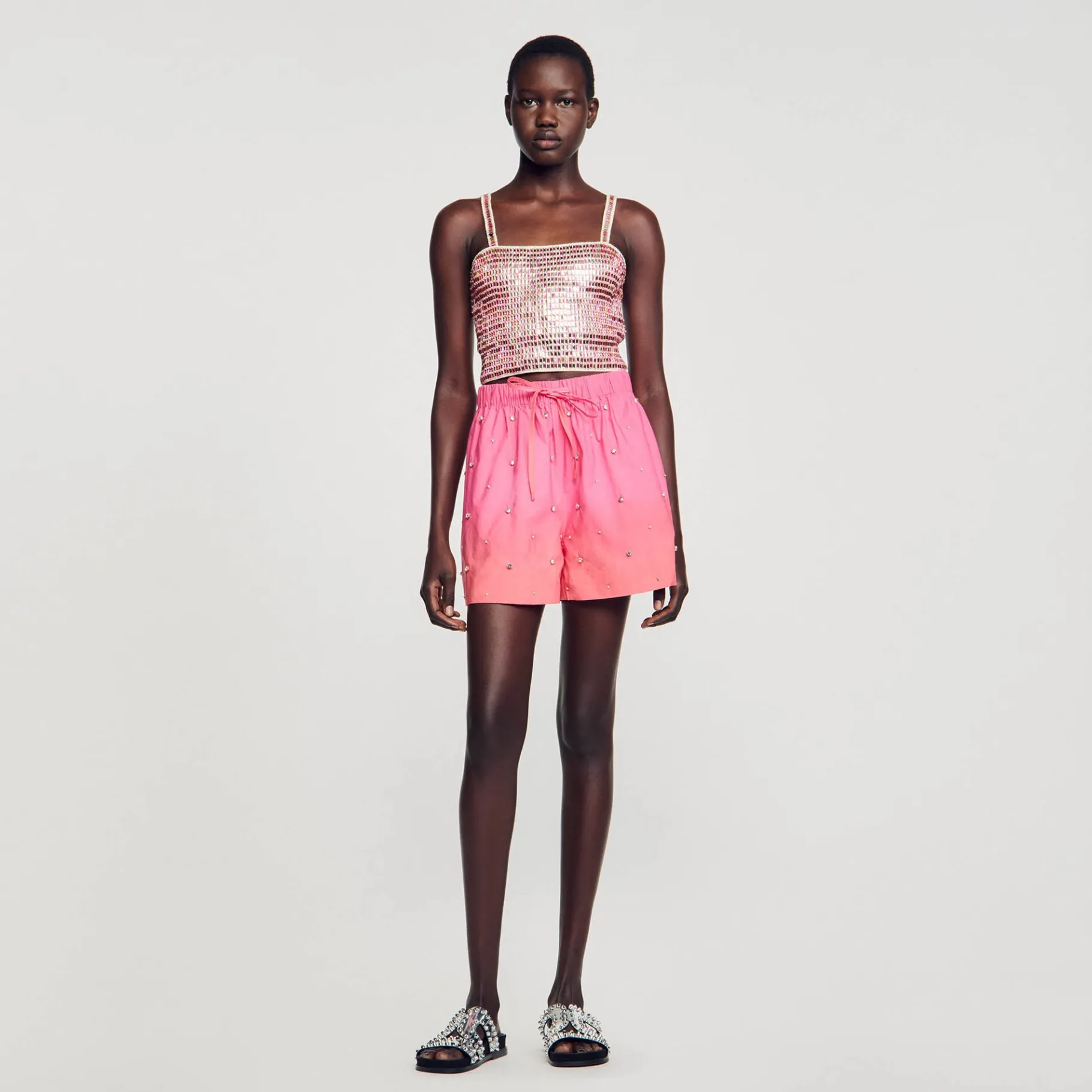 Discount SANDRO Short Strassé Rose / Orange