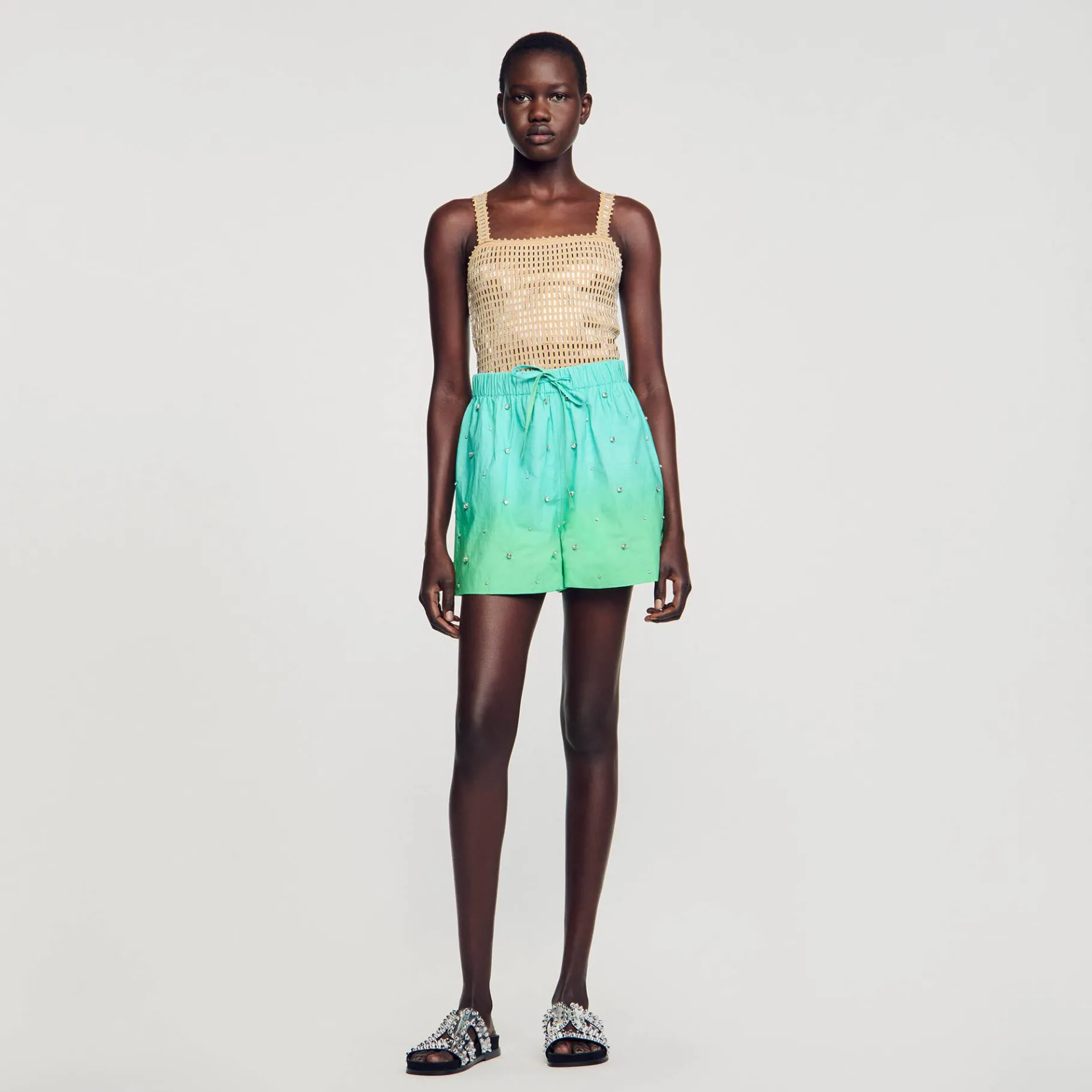 New SANDRO Short Strassé Bleu Vert