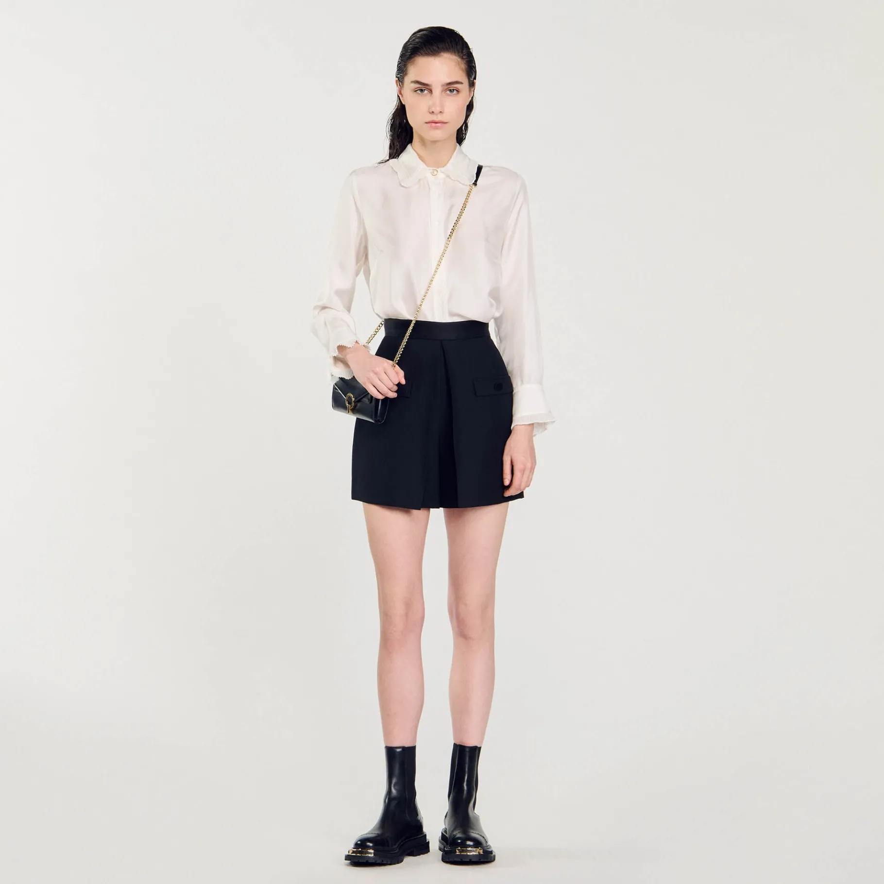 Discount SANDRO Short Taille Haute Avec Boutons Noir