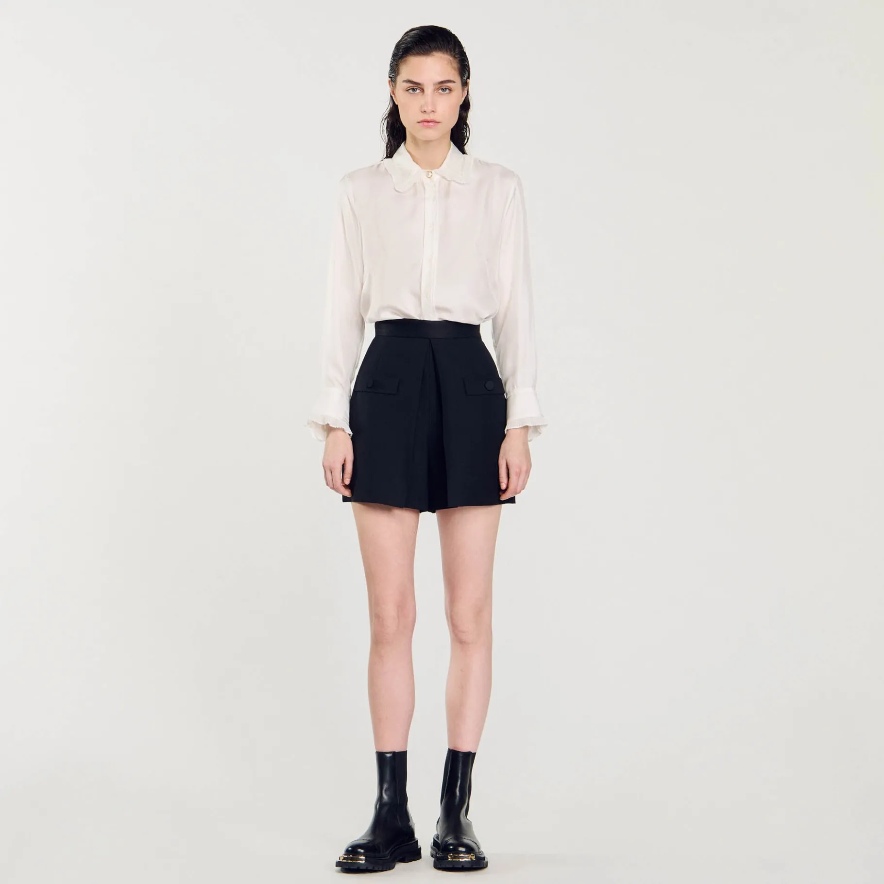 Discount SANDRO Short Taille Haute Avec Boutons Noir
